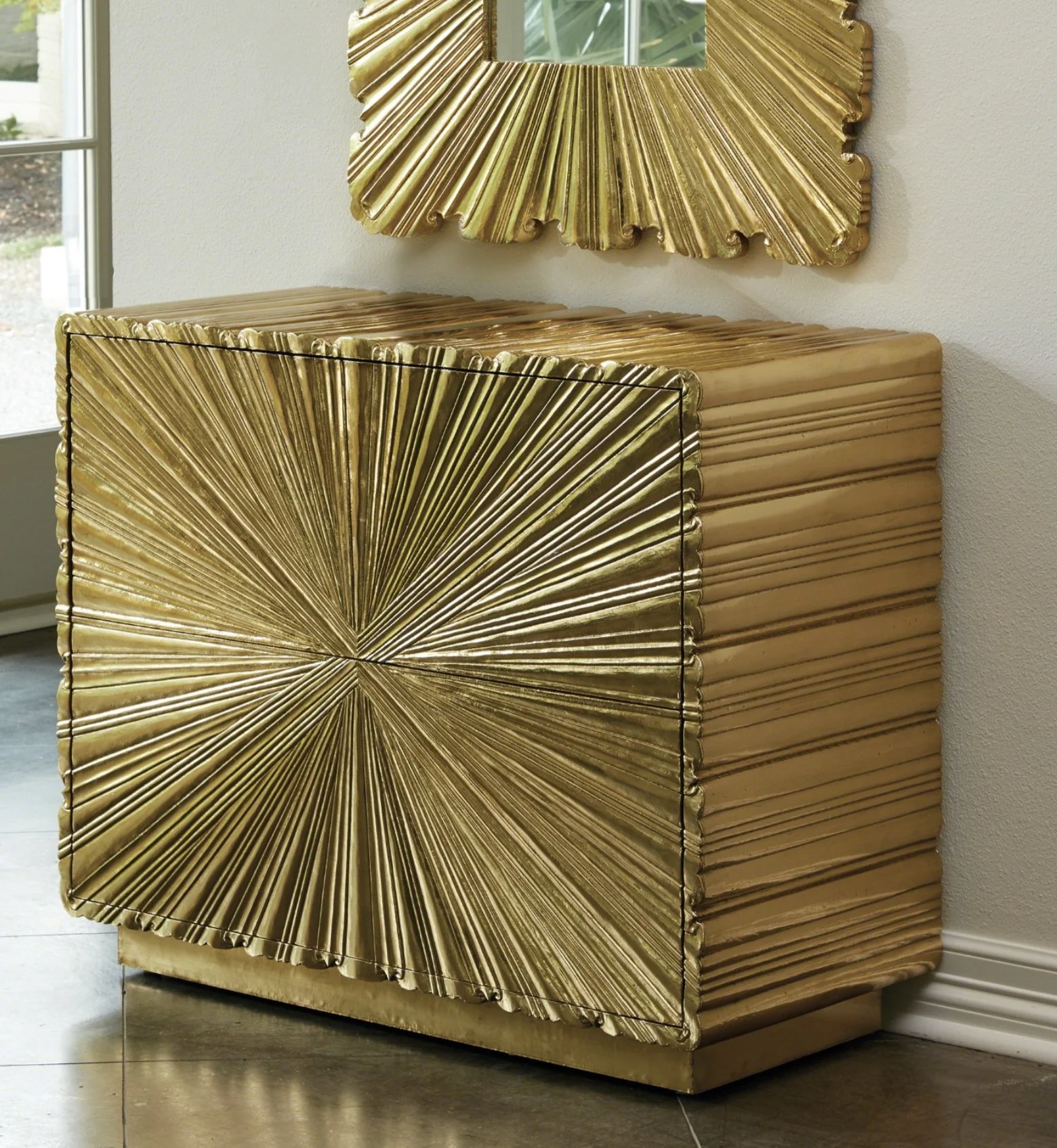 LINEN FOLD 2 DRAWER CHEST- Brass