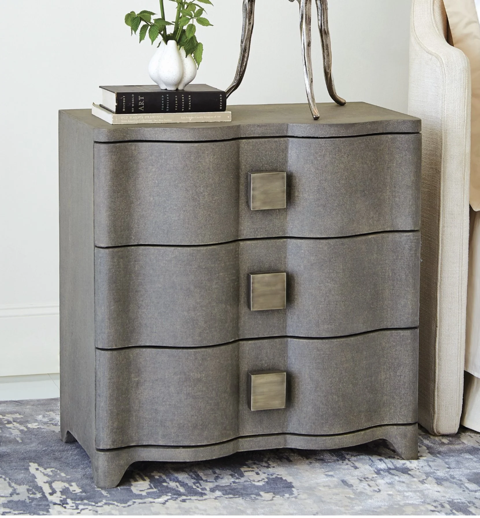 TOILE LINEN BEDSIDE CHEST-GREY