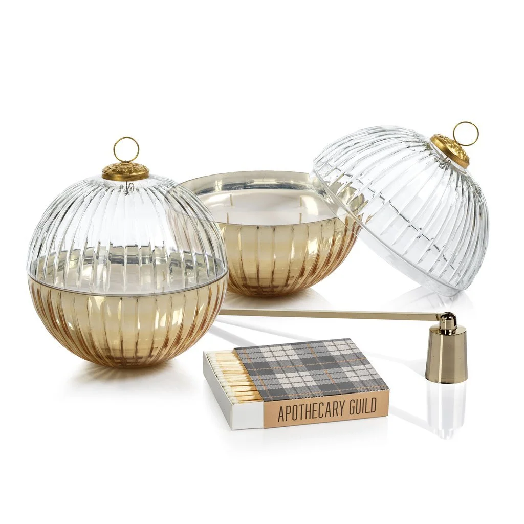 Etched Glass Ornament Ball Candle Gift Set (4 color options)