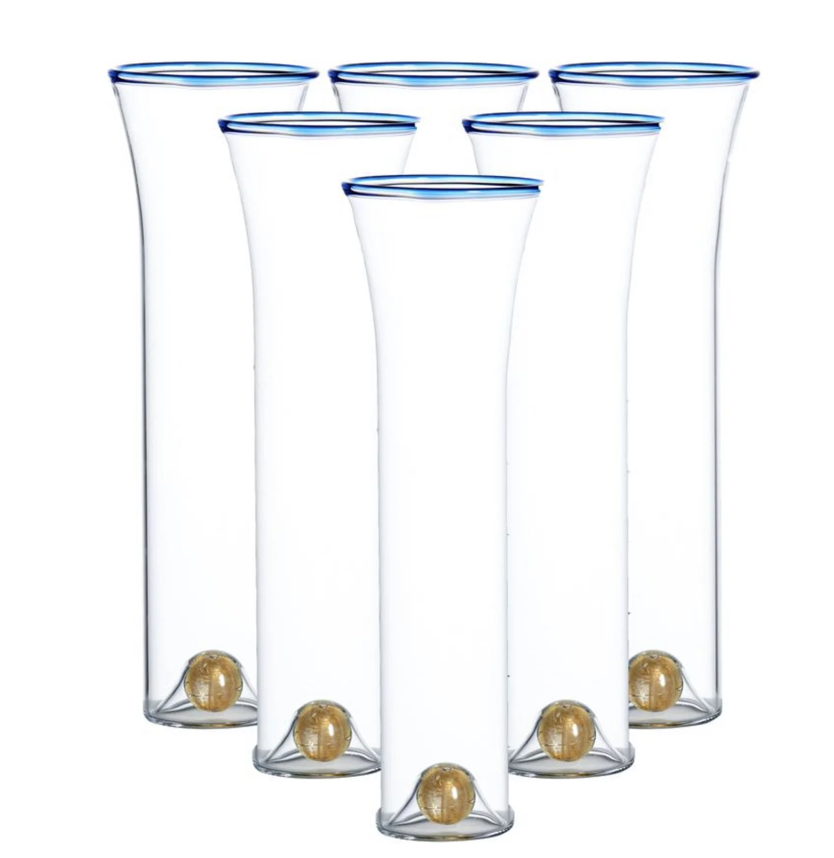 Golden Globe Champagne Set, Blue Rim, Set of 6