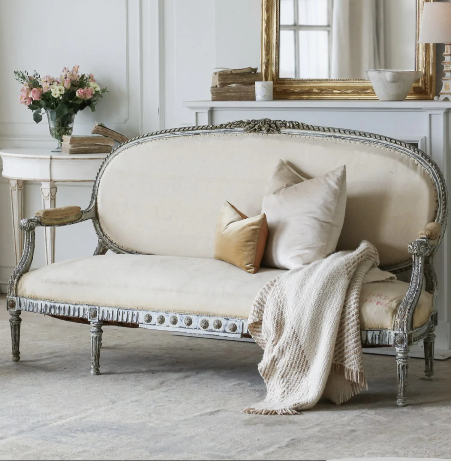 Antique Powder Blue Louis XVI Settee Circa 1890