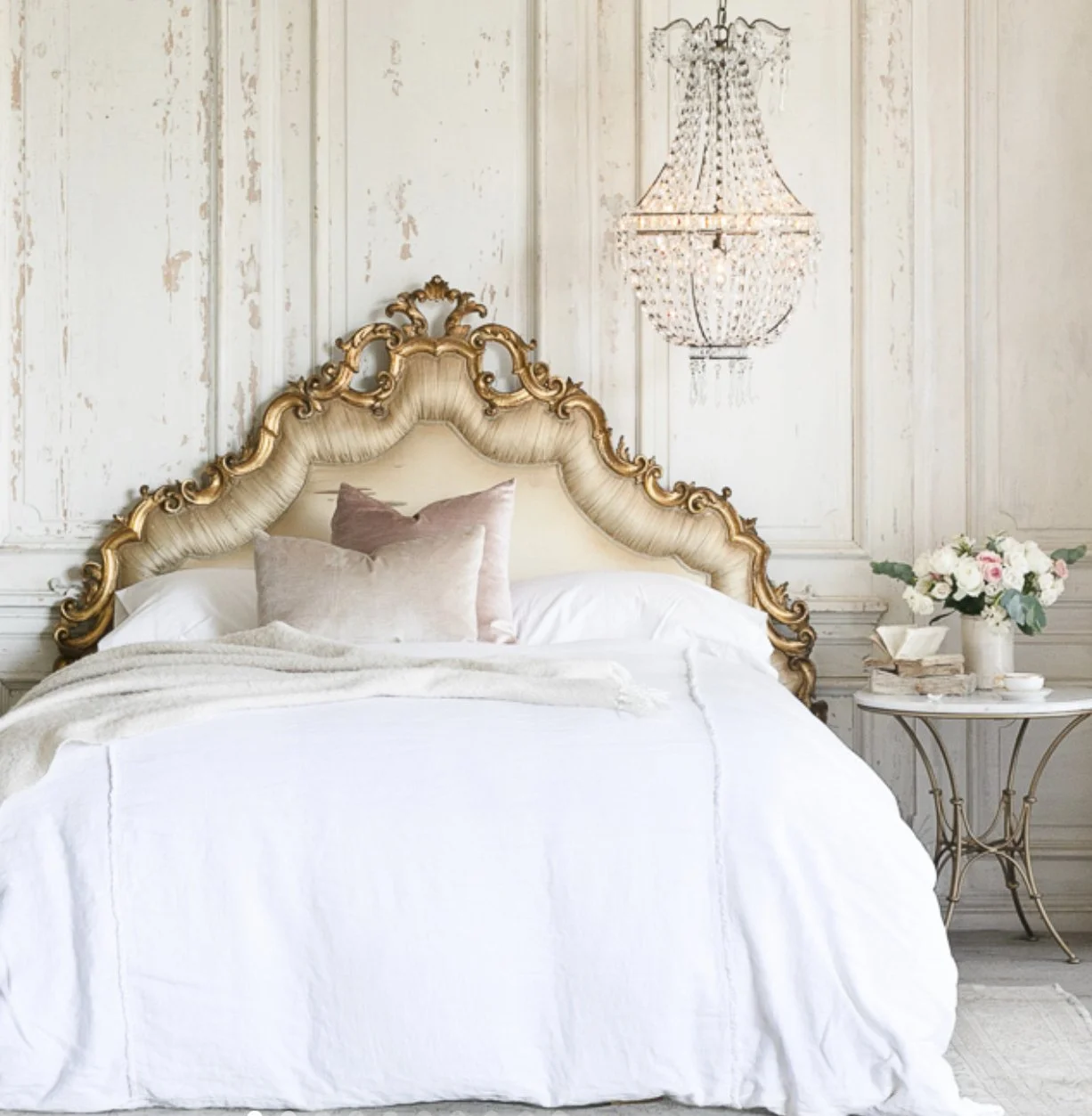 Antique Baroque Gilt Headboard w/original Champagne Upholstery, France Circa 1700