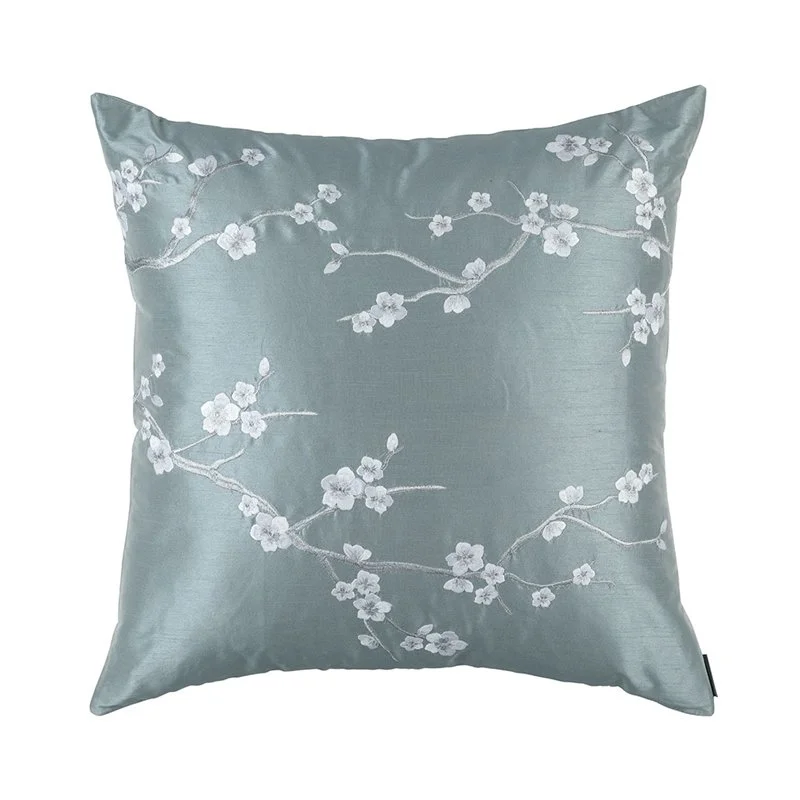 Blossom European Pillow Blue Poly Silk / Silver Embroidery 28X28