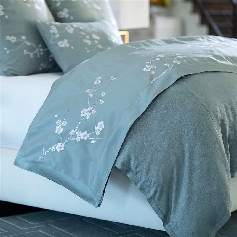 Blossom Throw Blue Poly Silk / Silver Embroidery 42X98