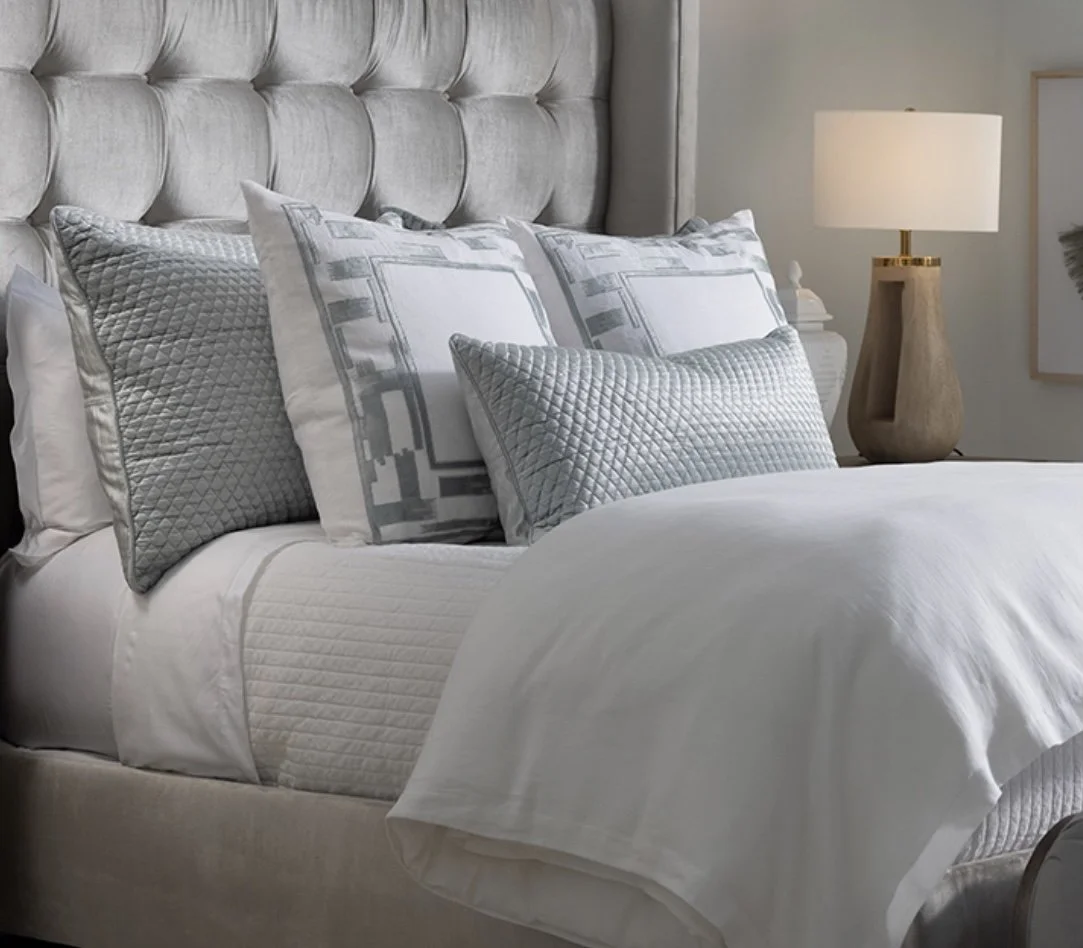 Capri White Linen w/ Aquamarine Velvet Bedding