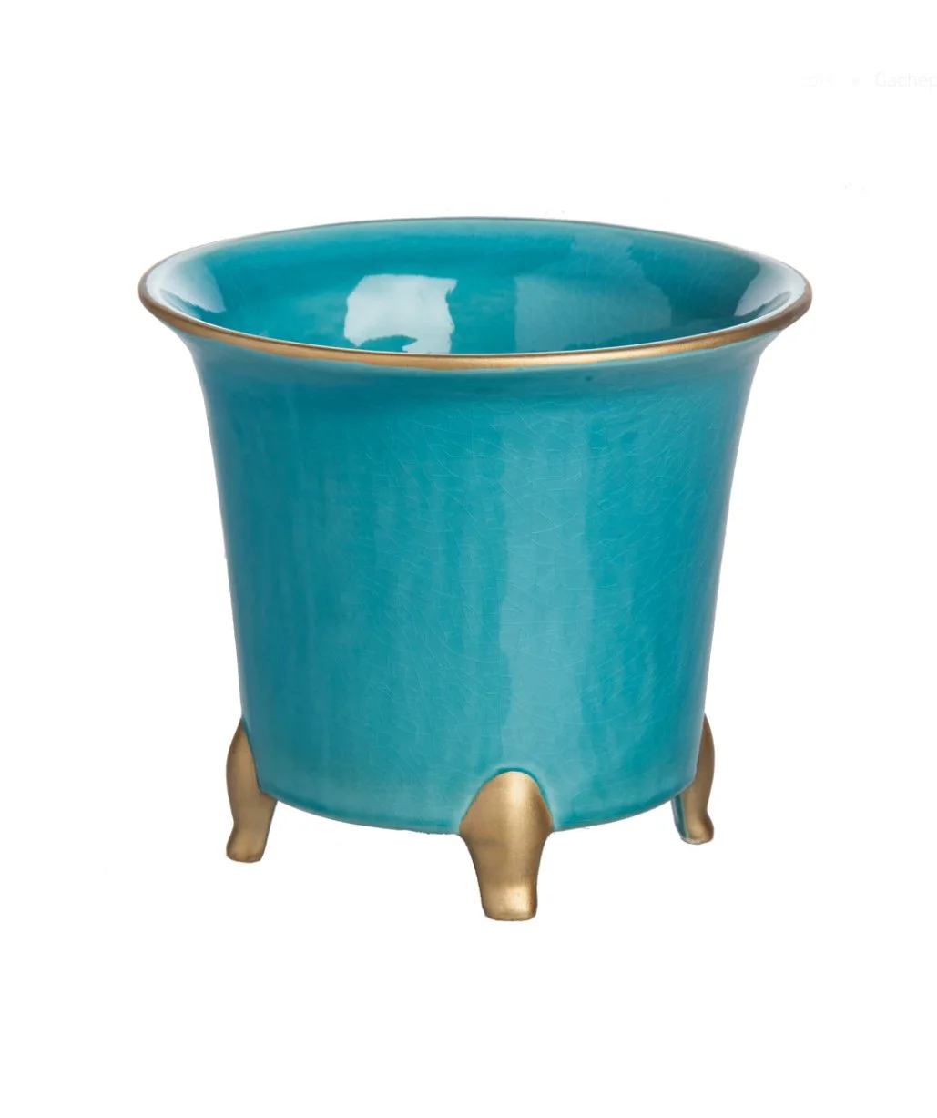 Cachepot, Turquoise with Gold, Large