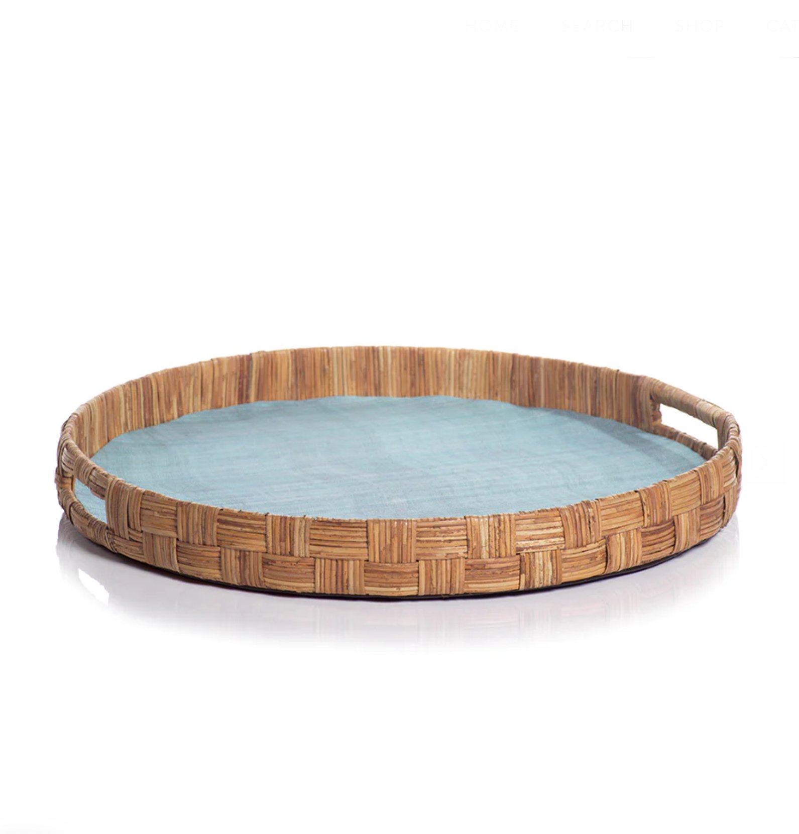Agrari Abaca Silk Woven Cane Round Tray - Blue