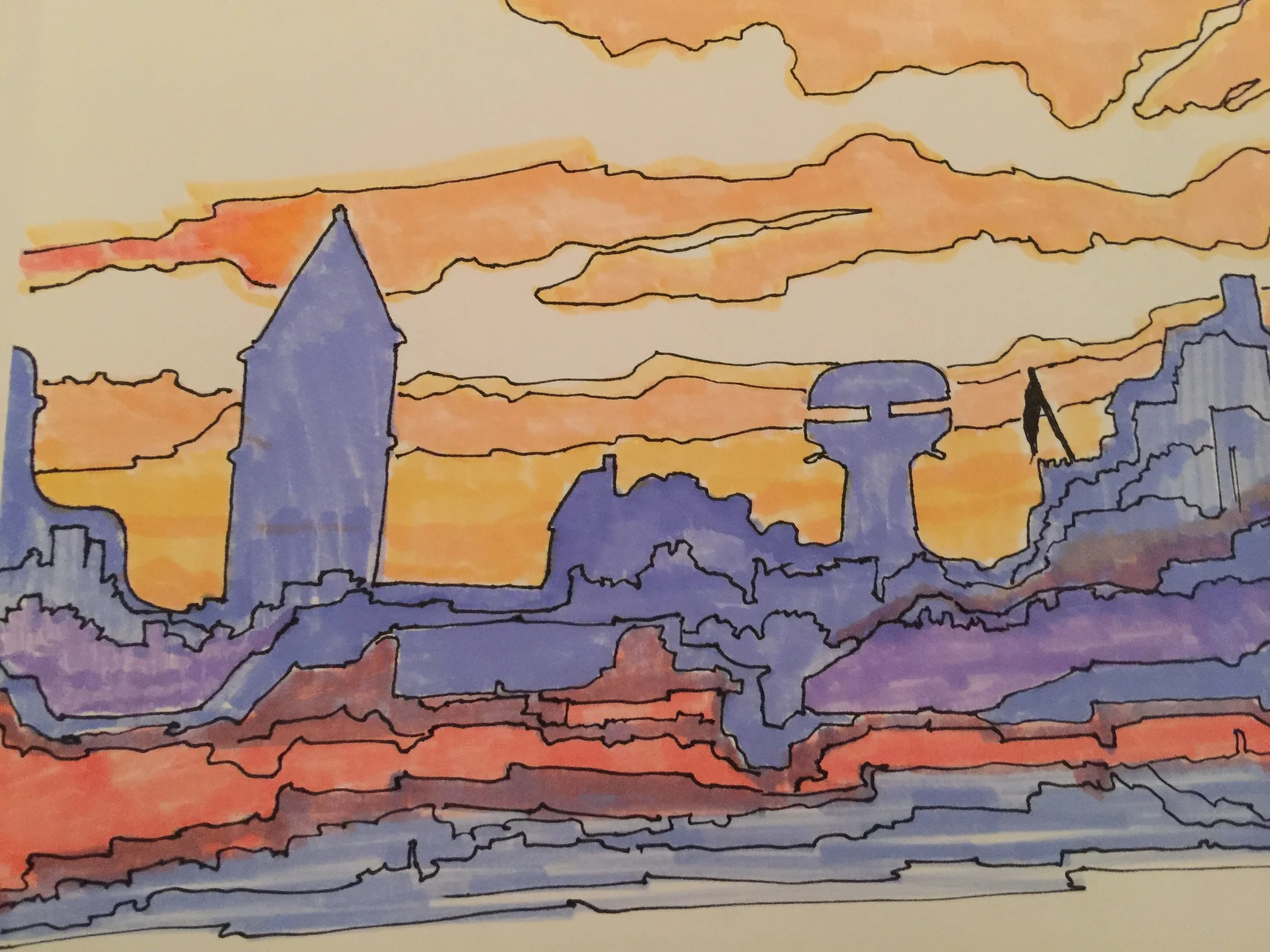 Townscape with burger tower