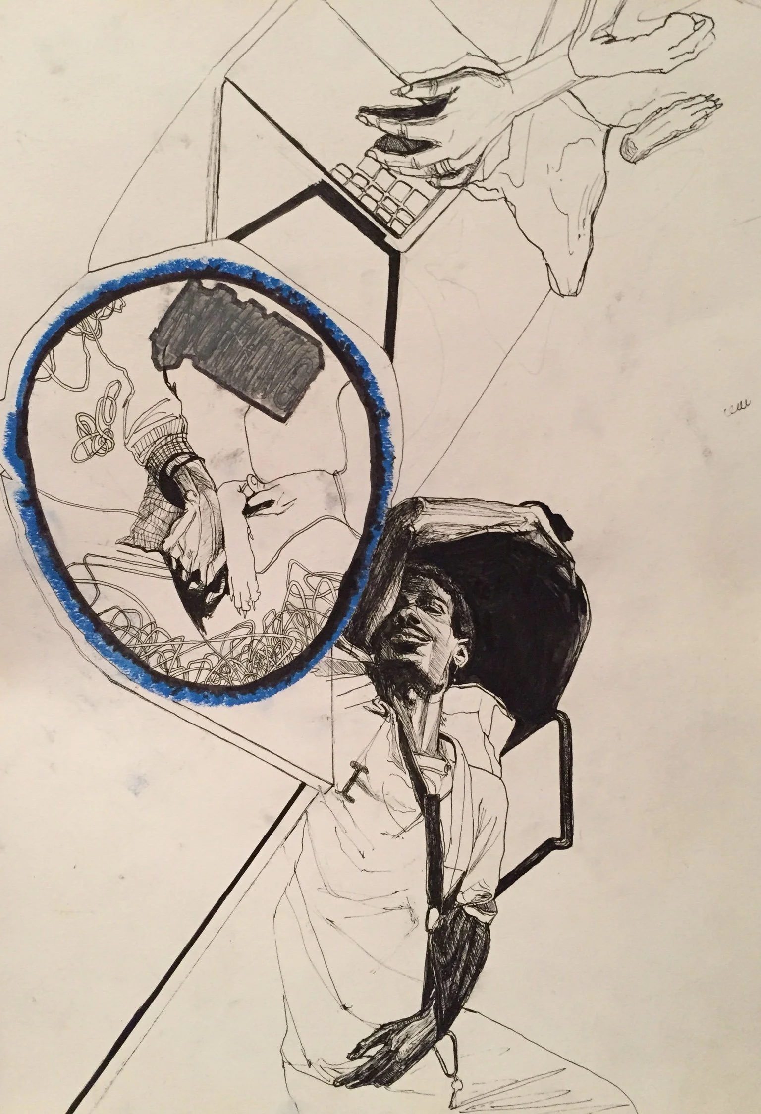     Advocate Counselor , 2014  Pen with pastels on paper  11” x 17” 