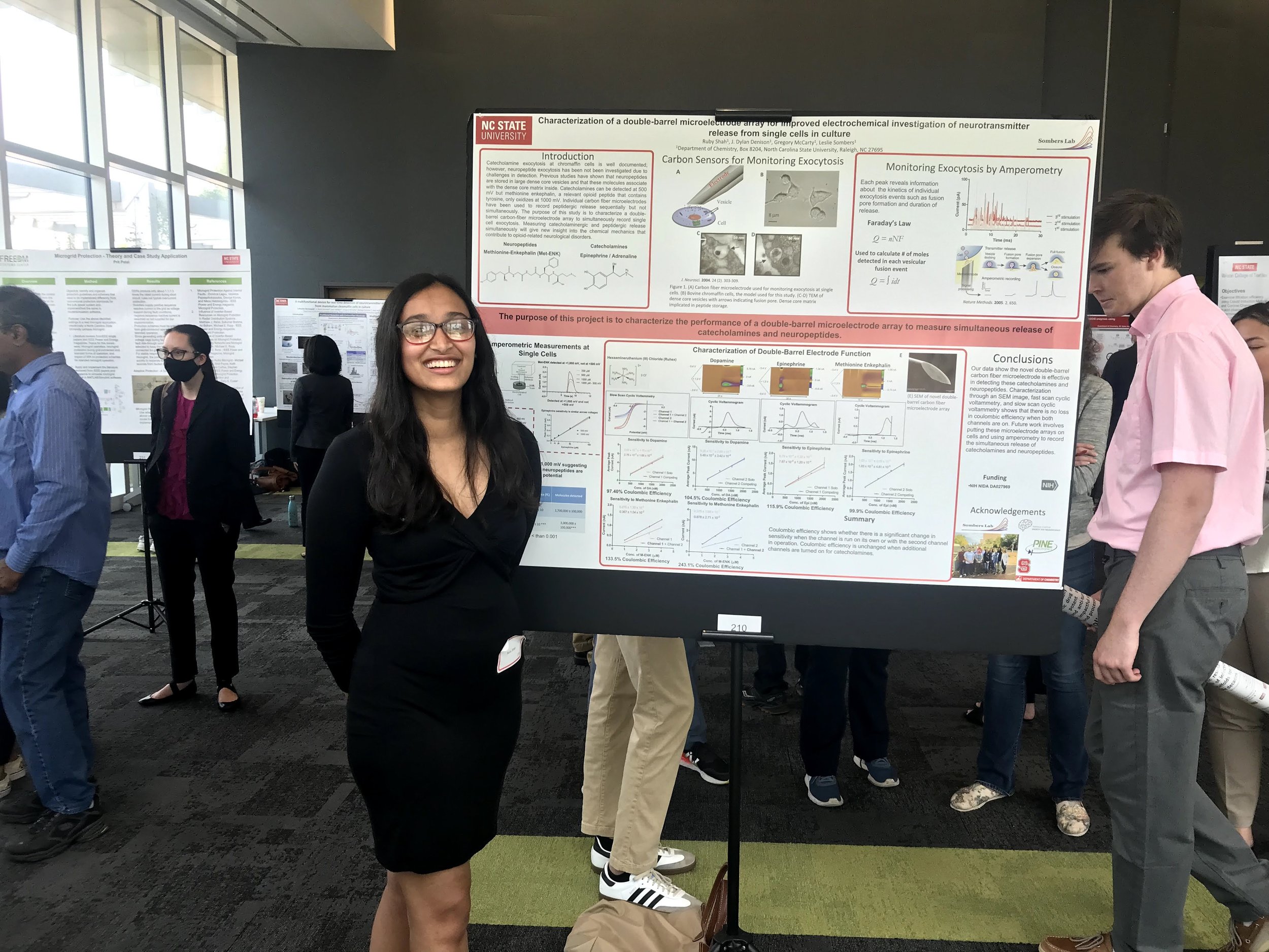  Ruby Shah is working on characterizing a novel double-barrel electrode for simultaneous detection of two separate analytes while on a single, isolated cell model. 