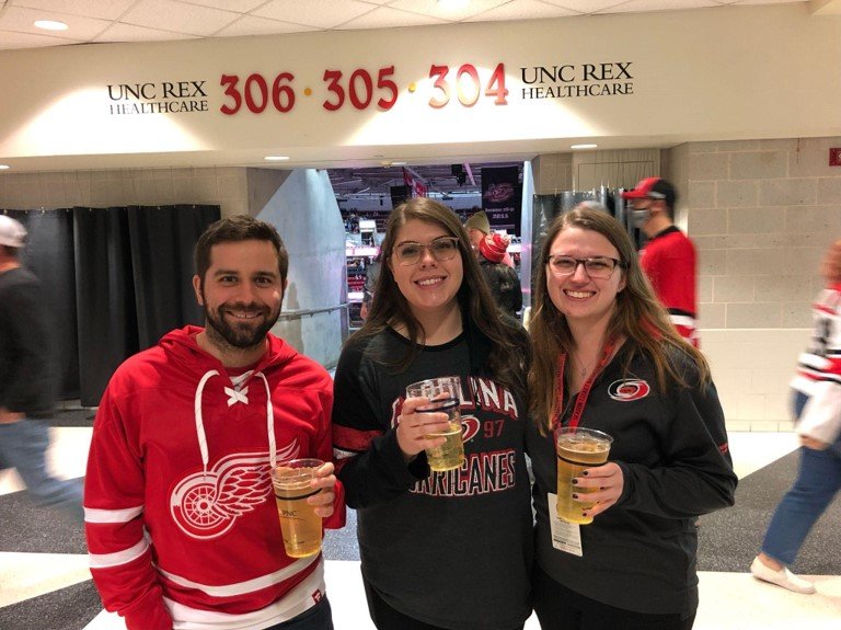 Dylan, Alex, and Jenna at a Carolina Hurricanes hockey game!