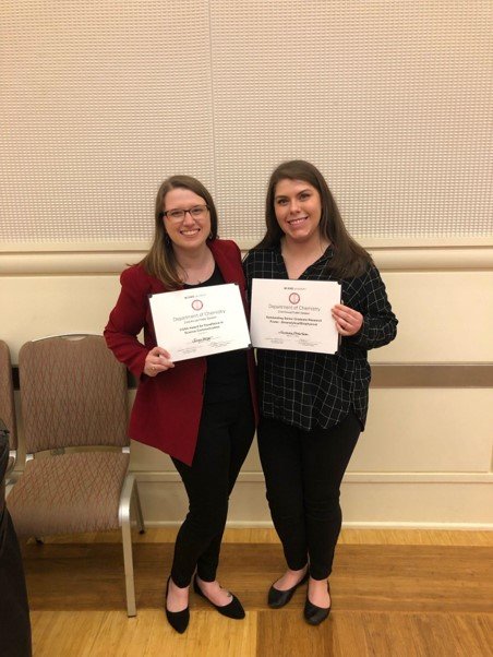 Jenna B. and Alex F. showing off their poster awards at Chem Grad Recruitment Weekend 2022!