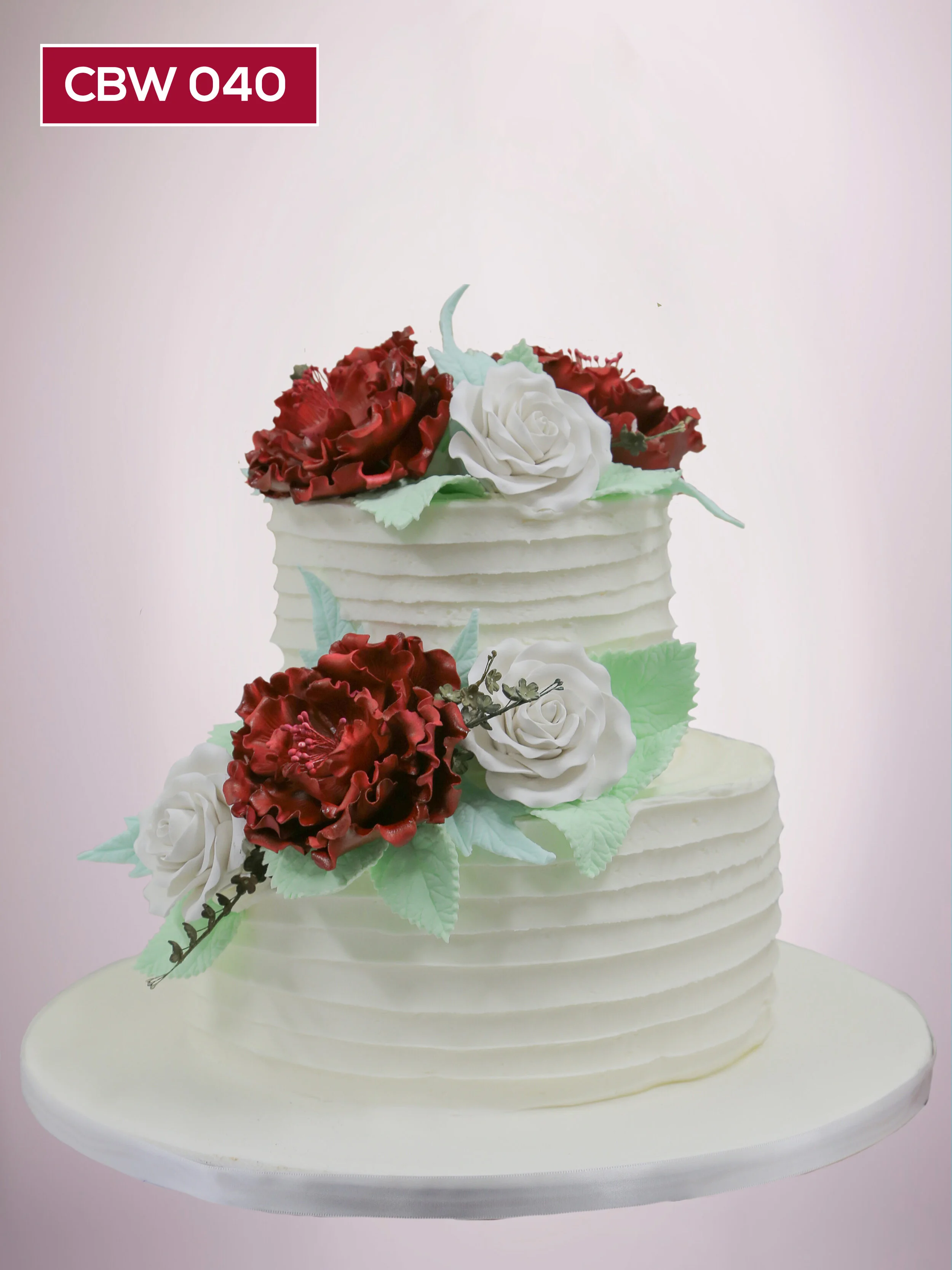 CBW040_Custom_White_Red Flower_Buttercream_Textured_2Tier.jpg