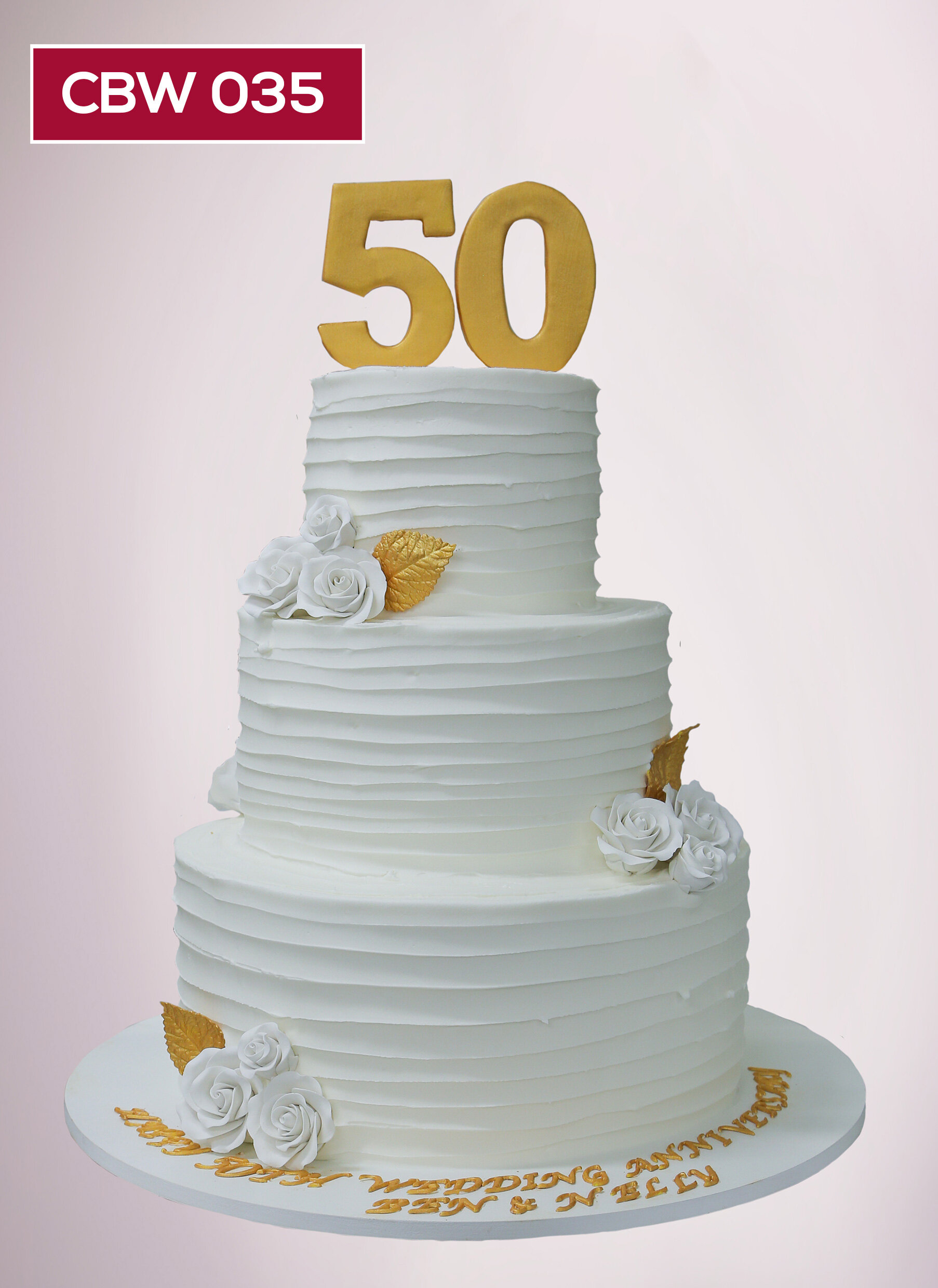 CBW035_Custom_Anniversary_Birthday_White_Rose_Leaf_Textured Buttercream Horizontal Lines_Number Topper_3Tier_stock_MK.jpg