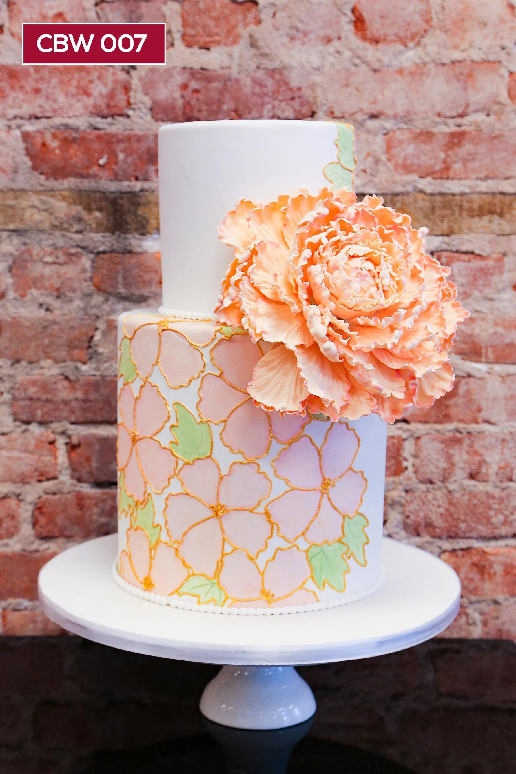 CBW007_Custom Cake_Hoboken Display_peach_2tier_painted_giant peony_double barrel.jpg
