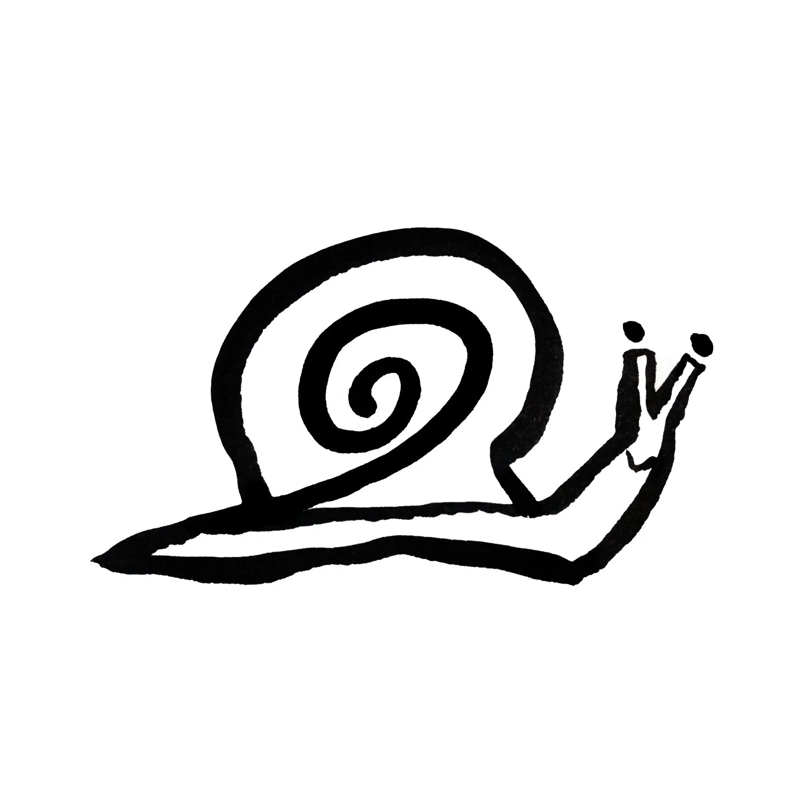 A black and white line drawing of a snail with a spiral shell raising its antennae. The snail's body forms the shape of the word 'hi' with the letter 'h' as the snail's head and the letter 'i' as its antennae.
