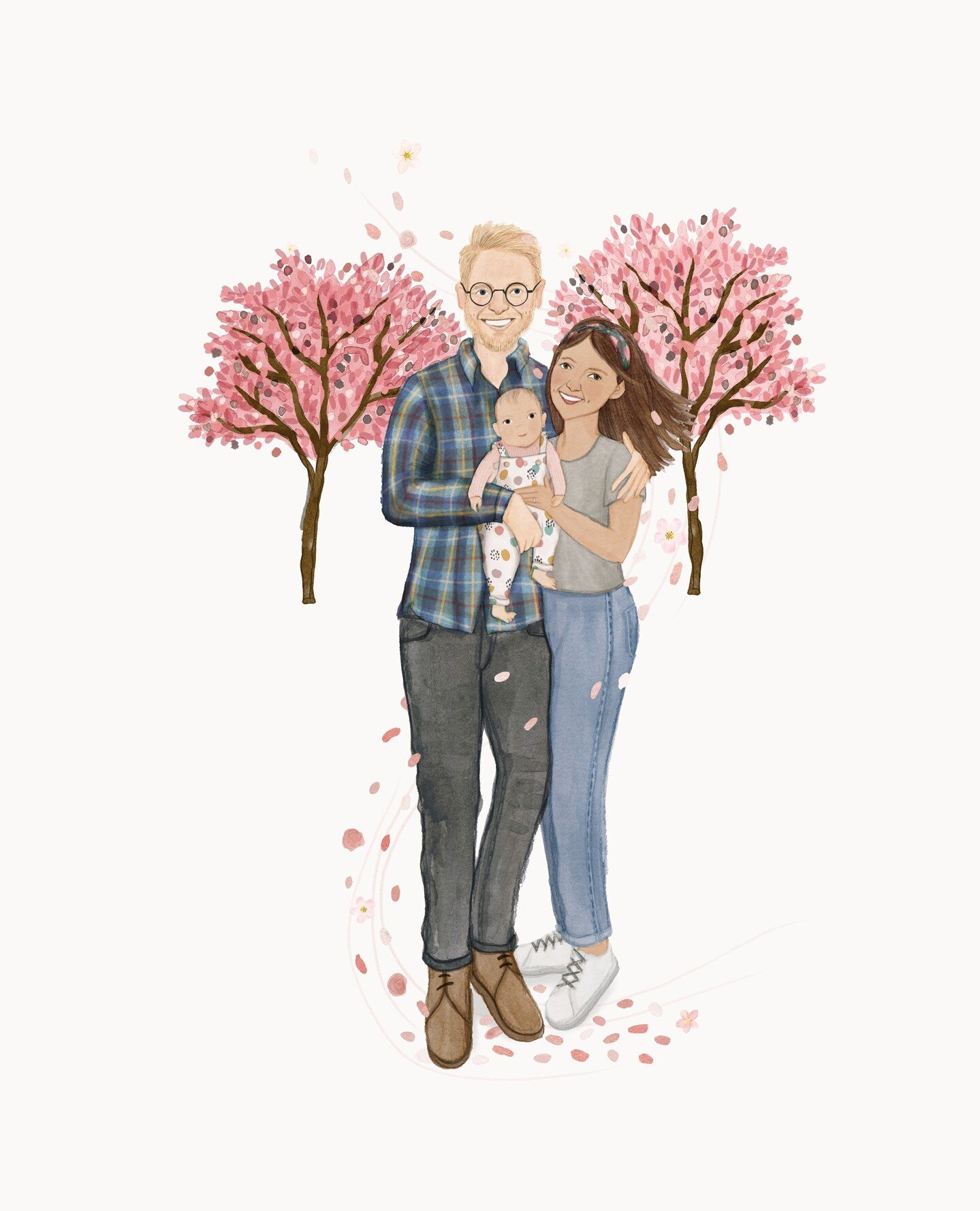 Working on this portrait reminded me of the street where I grew up. The road was lined with cherry trees and each year, near my birthday, the road would be covered in fluttering pink petals. Beautiful! These lovely trees also mean a lot to the lovely