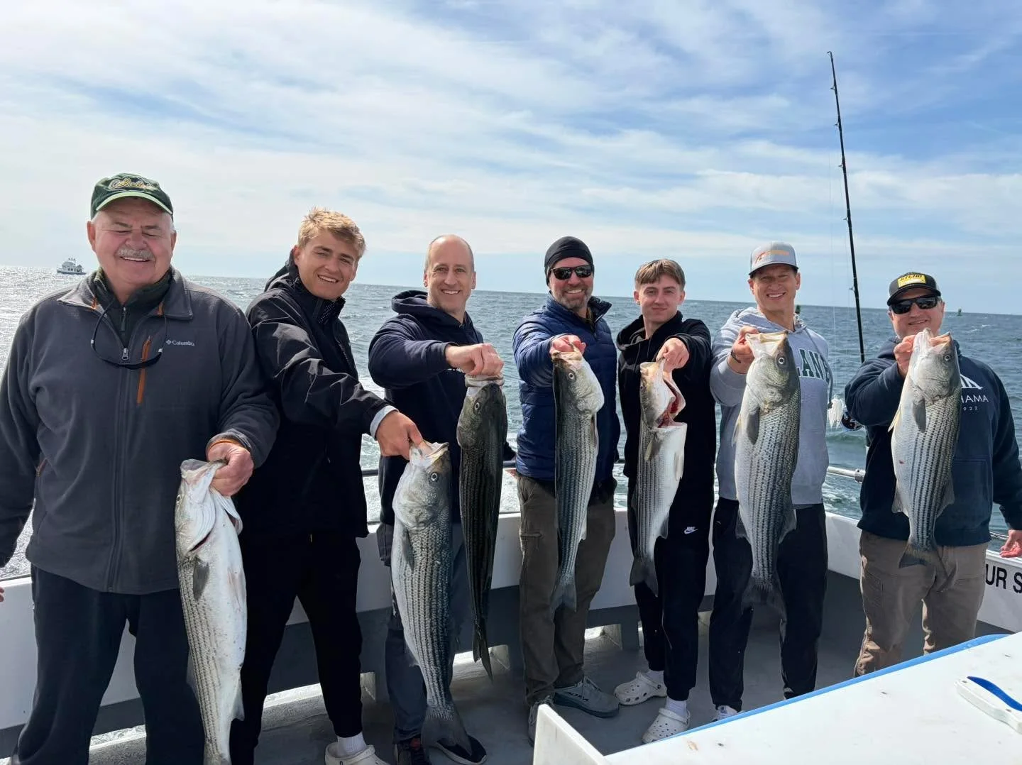 Another batch of happy customers going home with a full limit of slot bass. Several more released and a couple of overs. Things are ramping up!  #charterfishing #striper #Connecticut