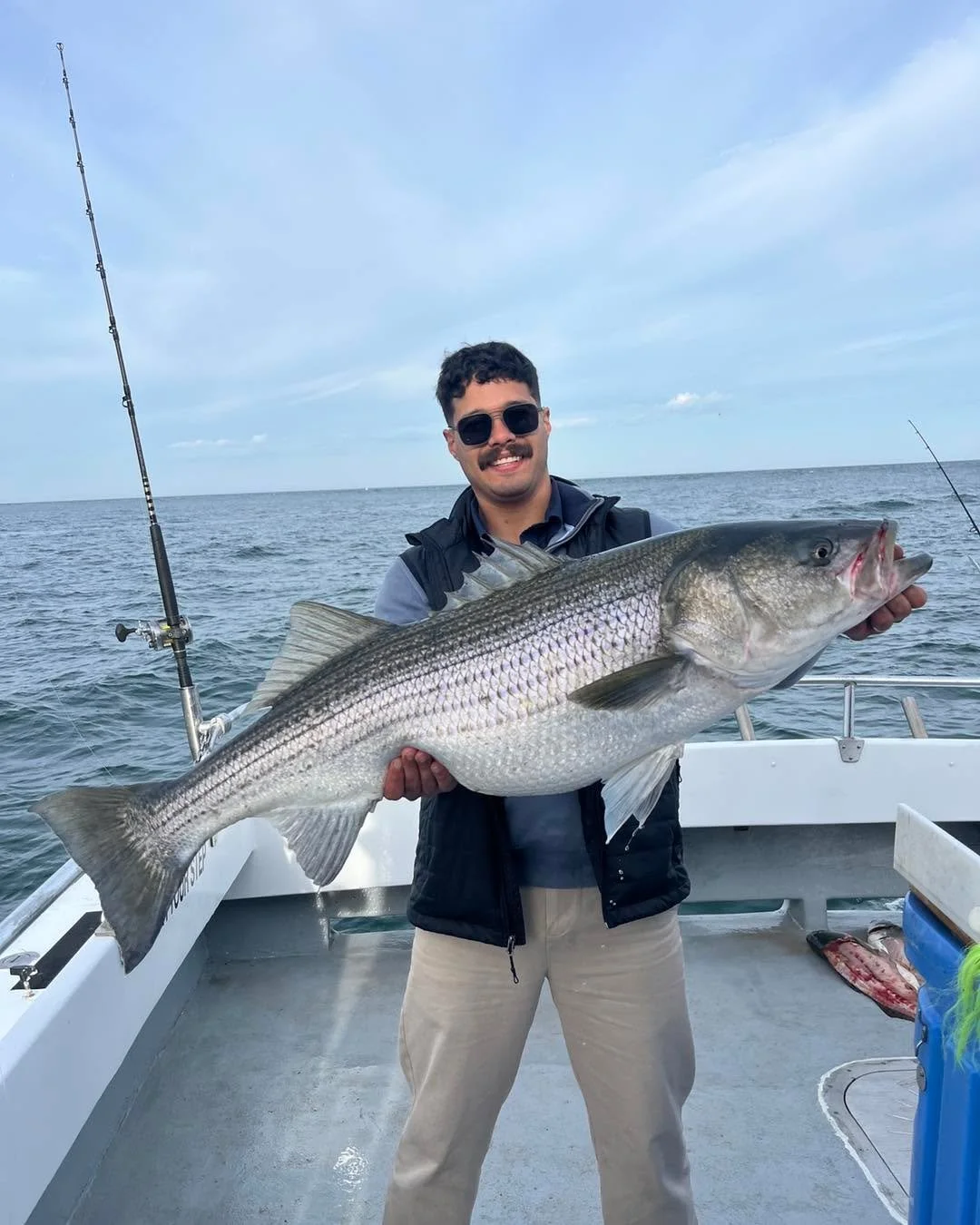 What happens when half your crew doesn&rsquo;t show up? You beat the crap out of the fish! Dominic and the boys hammered on the bass from start to finish, opting to head in early ending on a high note. A 37 pounder. Also caught our first bluefish of 