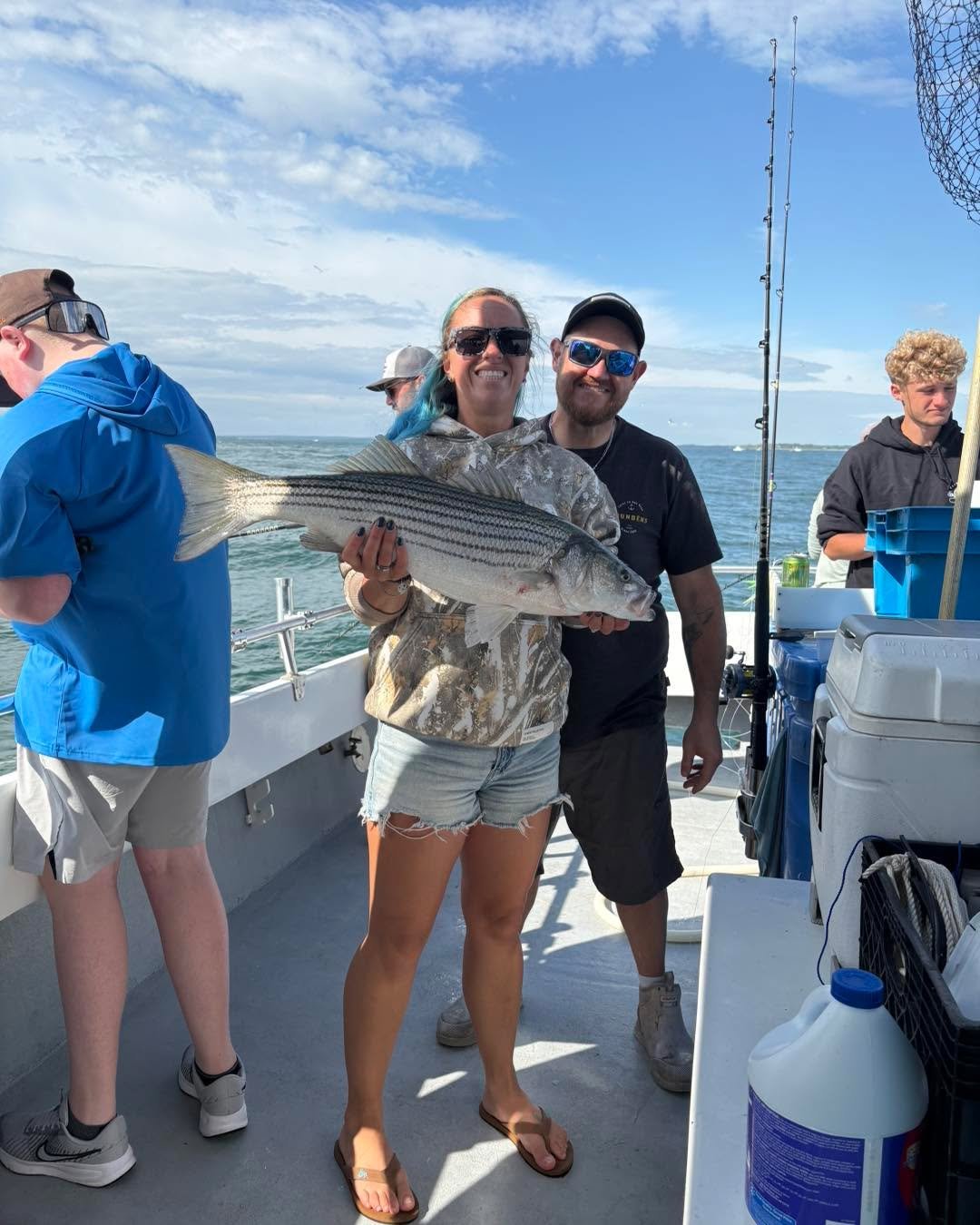 Had pure mayhem this afternoon on the bass grounds for the first half of the trip. Piles of slot fish and many many overs hitting the deck! Once the tide let go we trolled for a while and continued to catch and release fish until everyone was worn ou