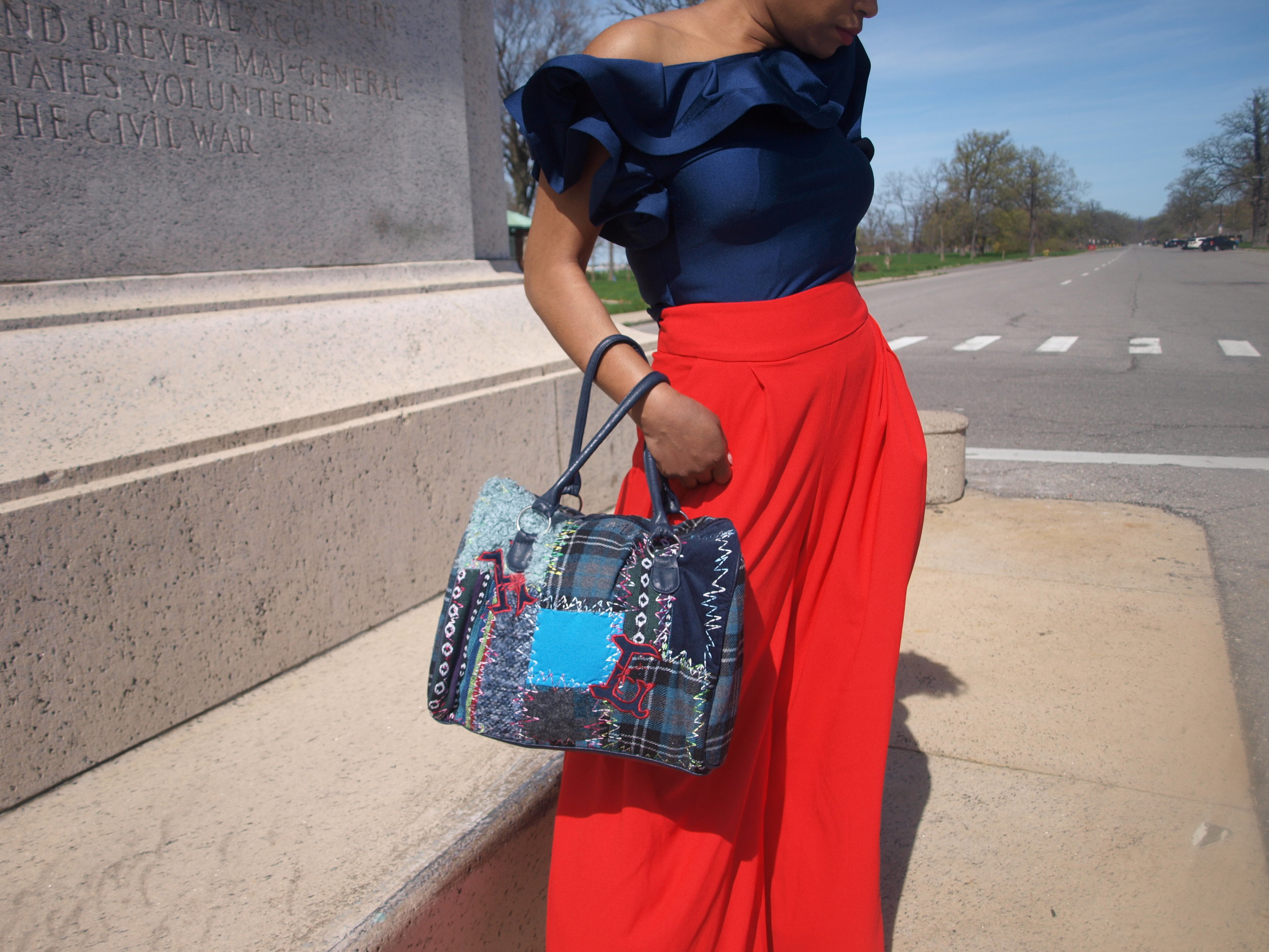 Navy Blue Patchwork Handbag