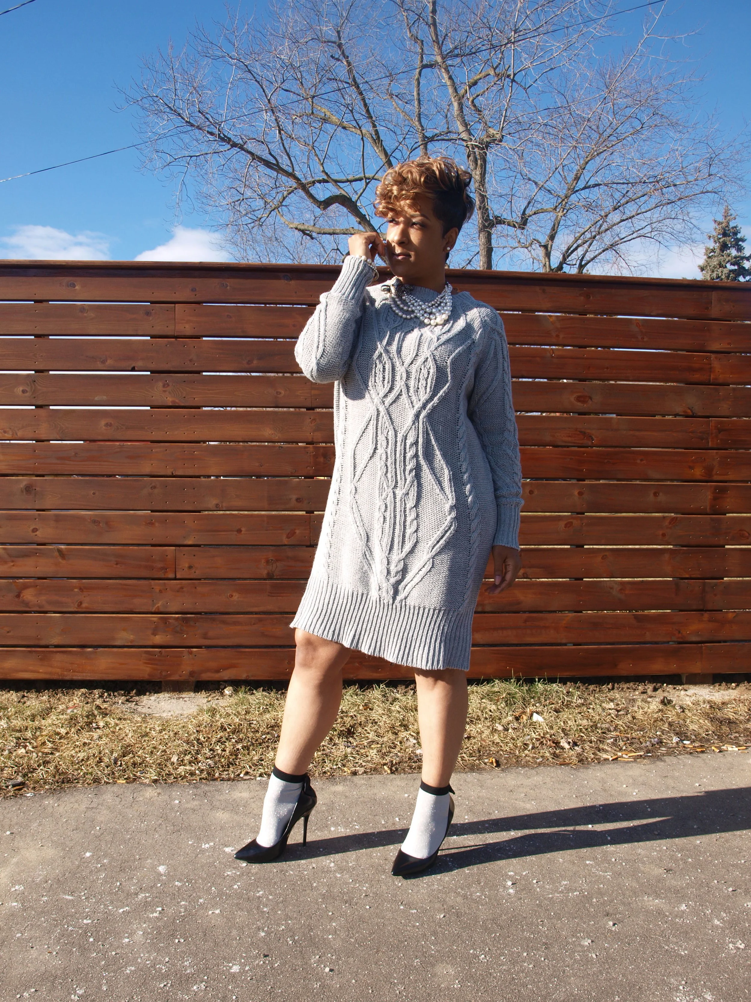 Hunter Grey Cable Knit Sweater Dress