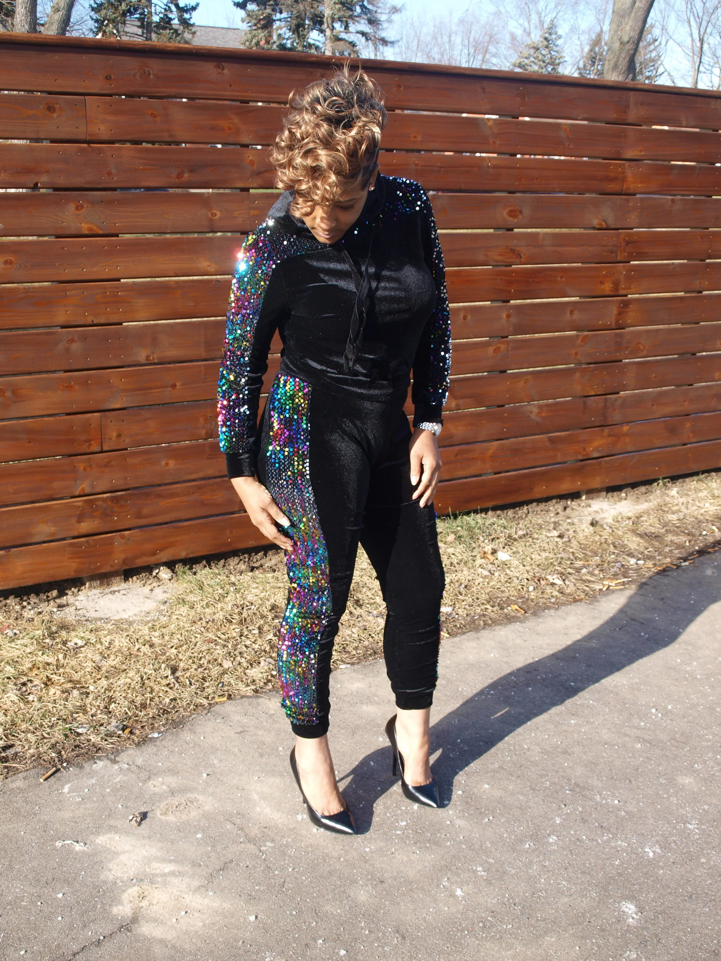 Black Sequence Jogger Set