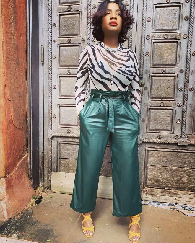 Faux Leather Wide Leg Paper Bag Waist Pants