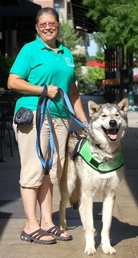 Nancy Brown and River the Ambassadog at an event in Asheville, NC.