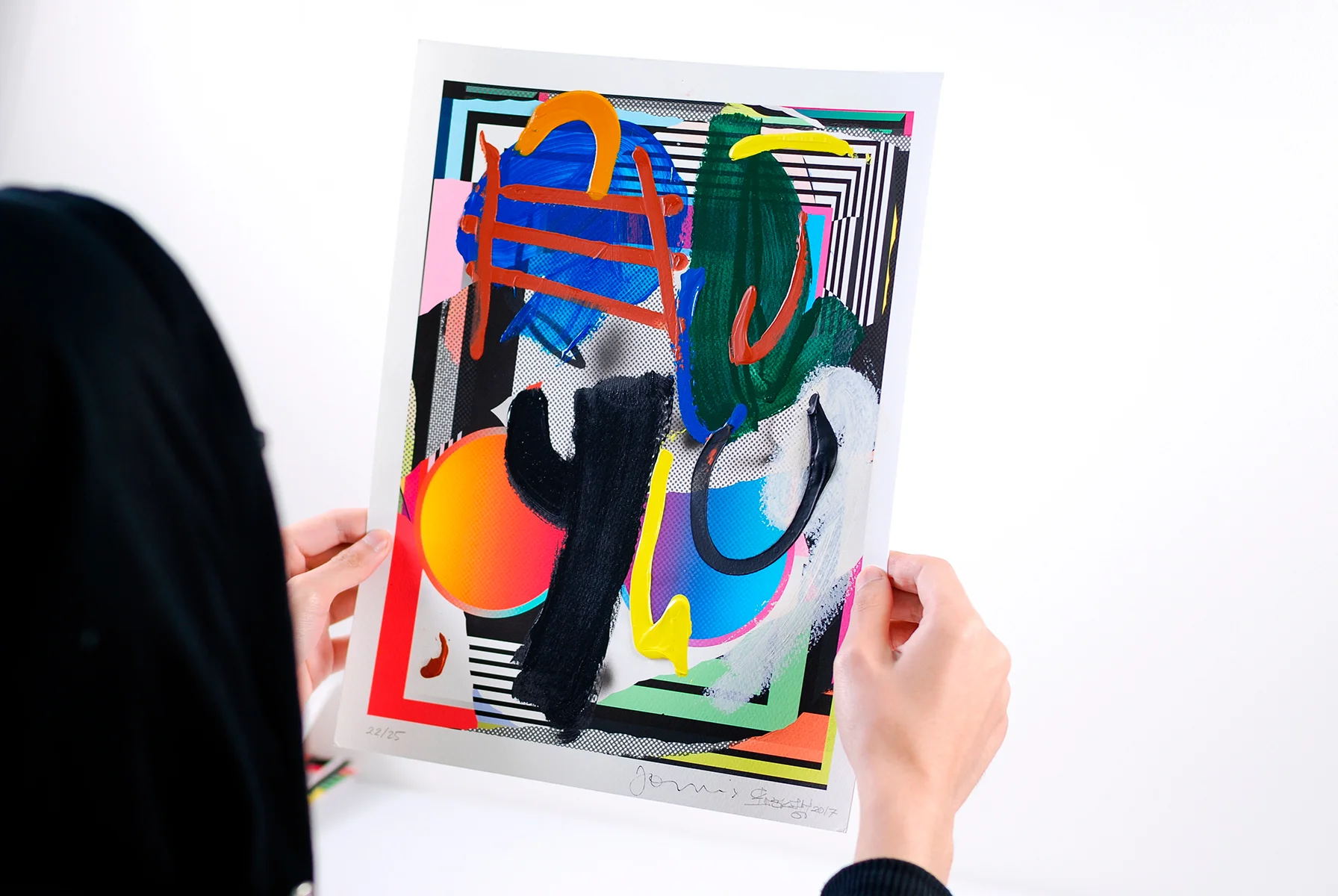 Acrylic, enamel, oil stick, pencil on giclee print. 2018