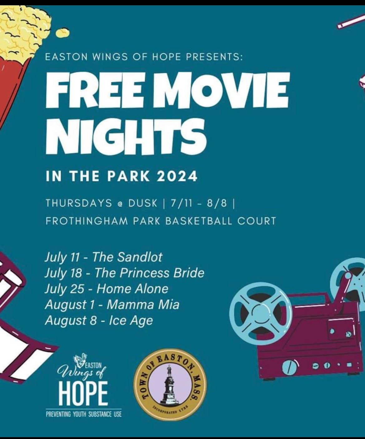 Free Thursday night movies in Easton with our Friends from Easton Wings of Hope