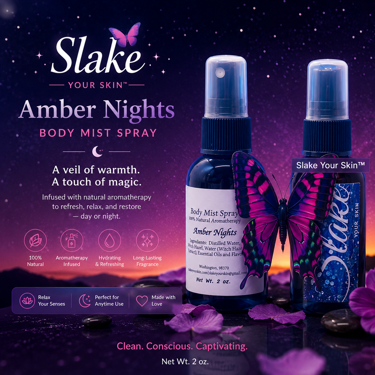 Slake Amber Nights Body Mist Spray