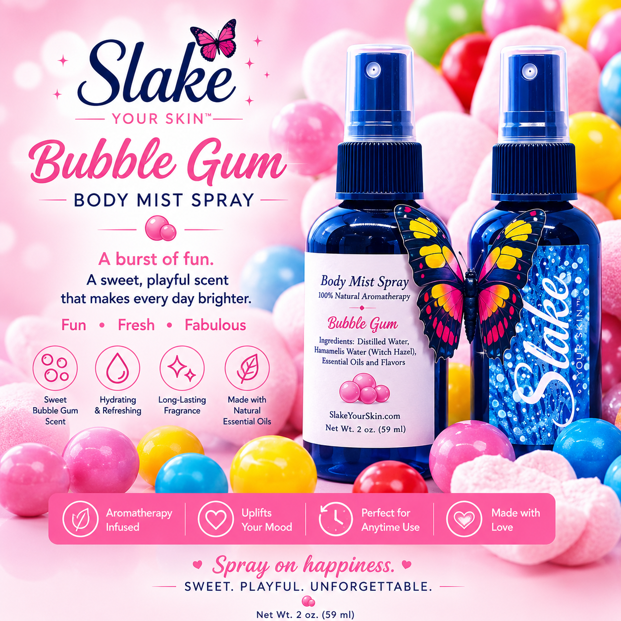 Slake Bubble Gum Body Mist Spray