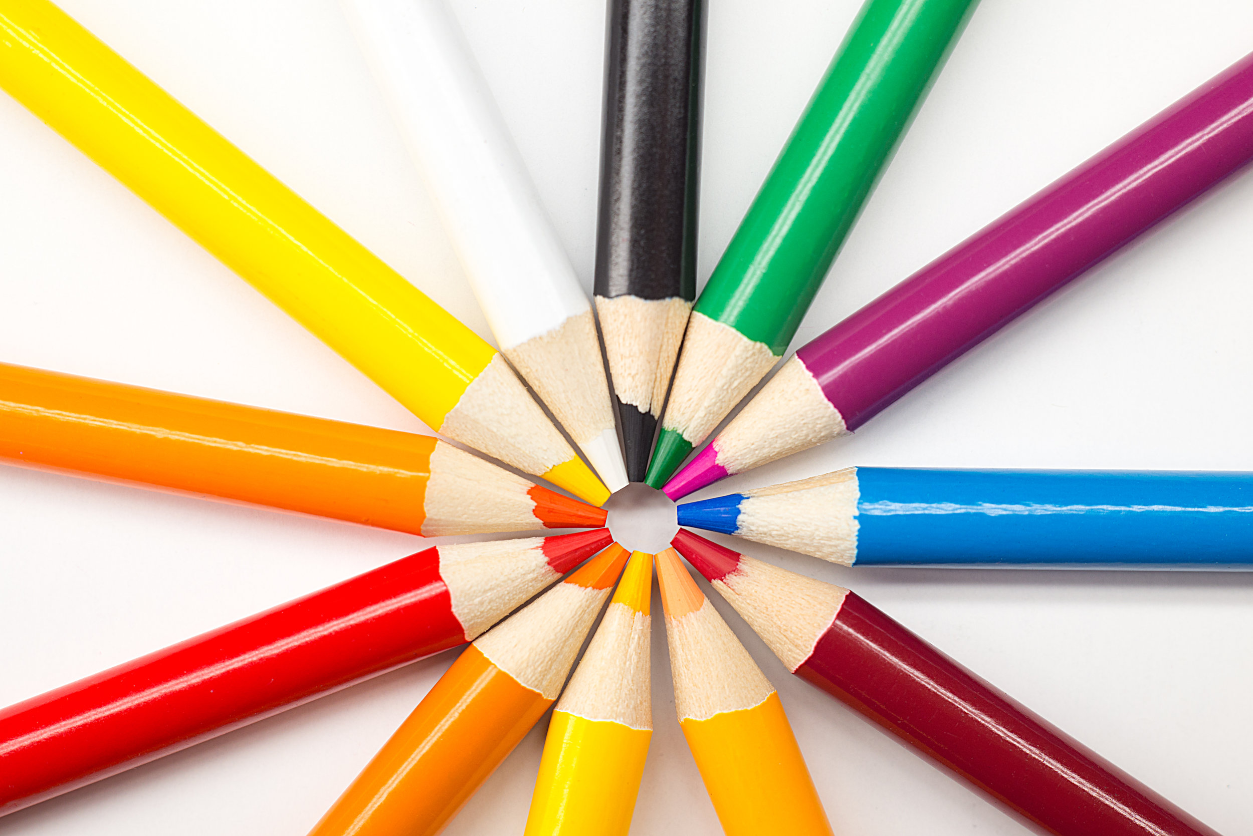 Colorful pencils in a wheel formation. Learn to help children deal with anxiety, fears, stress, anger.