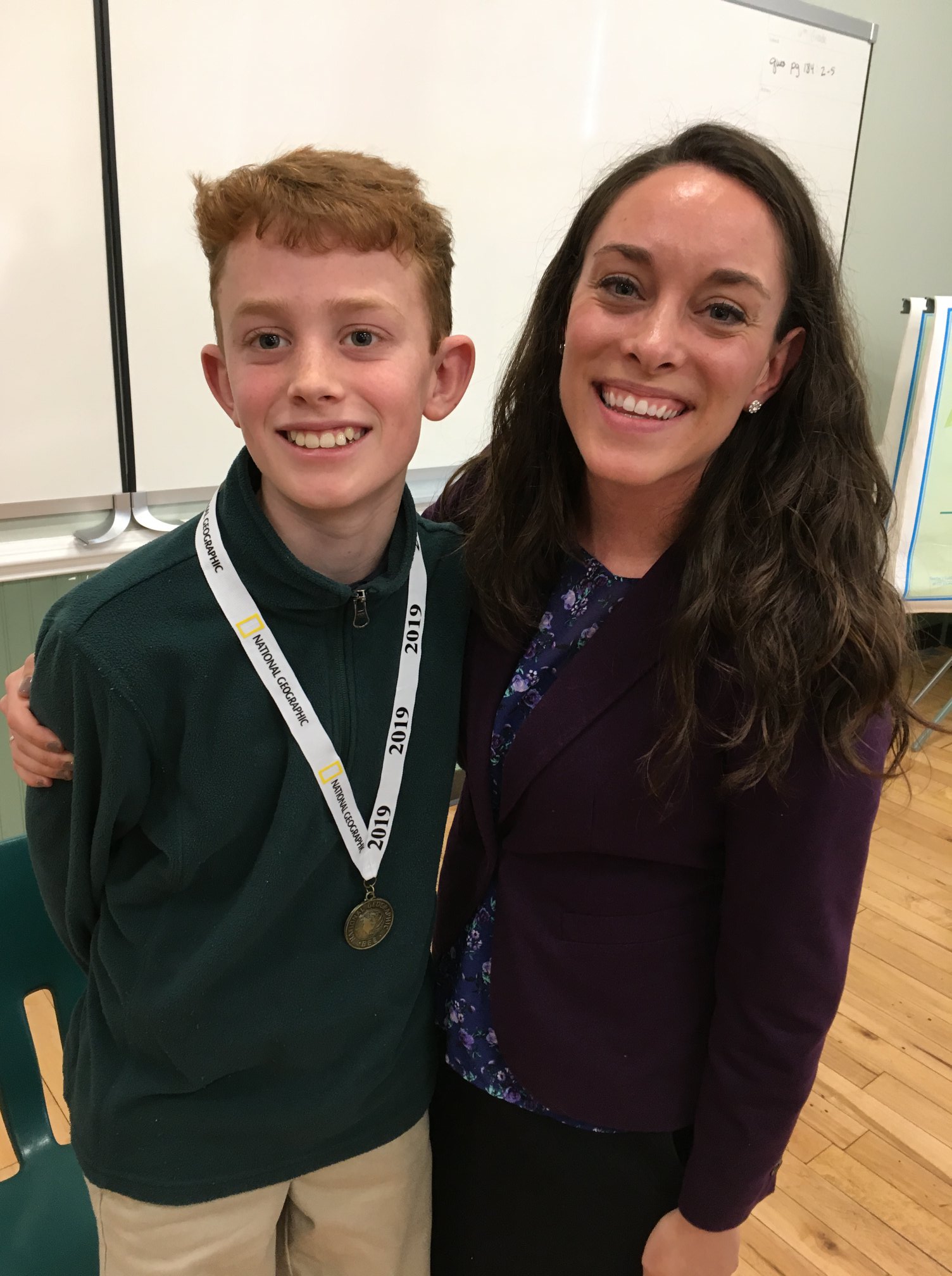 Nathan and his World Geography teacher, Ms. Hannah Shickel.