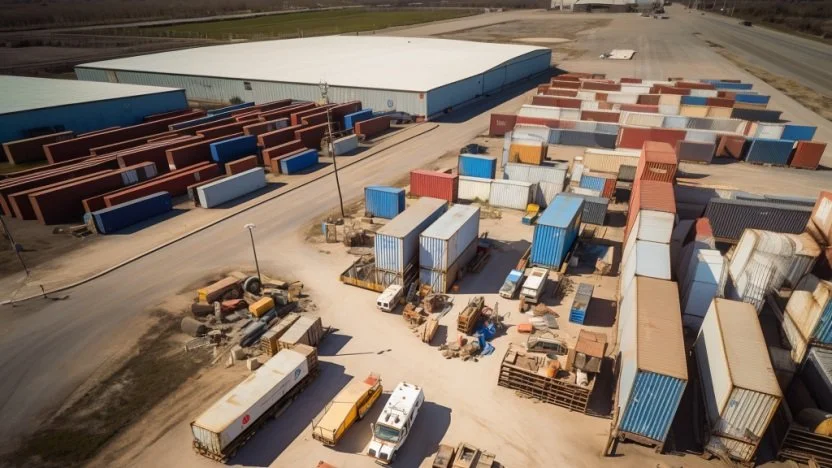 Aerial view of an industrial outdoor storage yard ready for investment