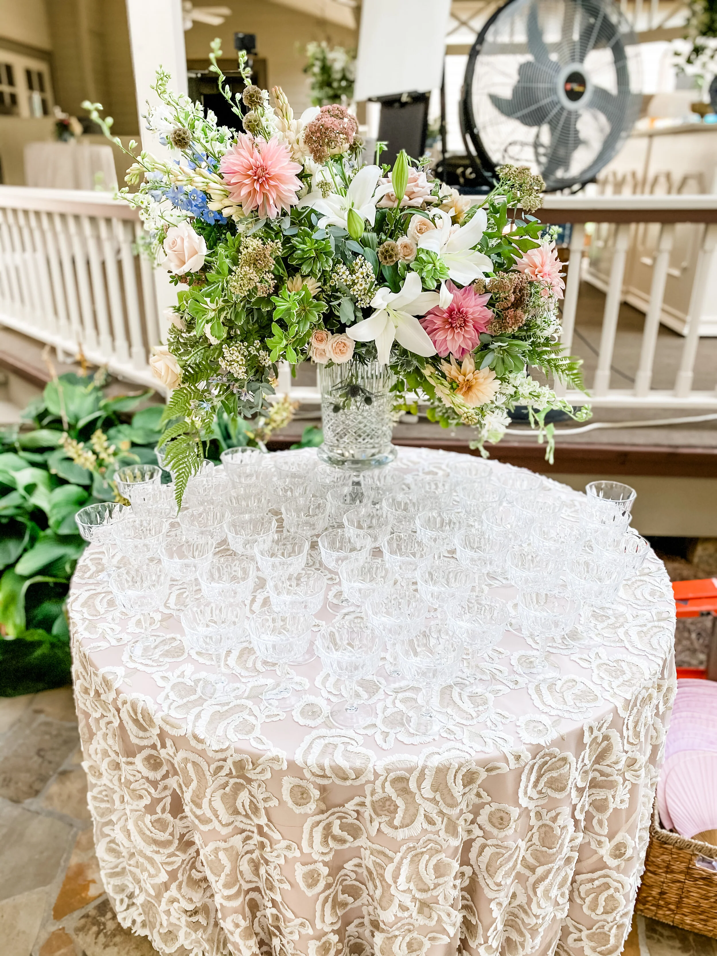 Champagne Table with Garden Style Florals