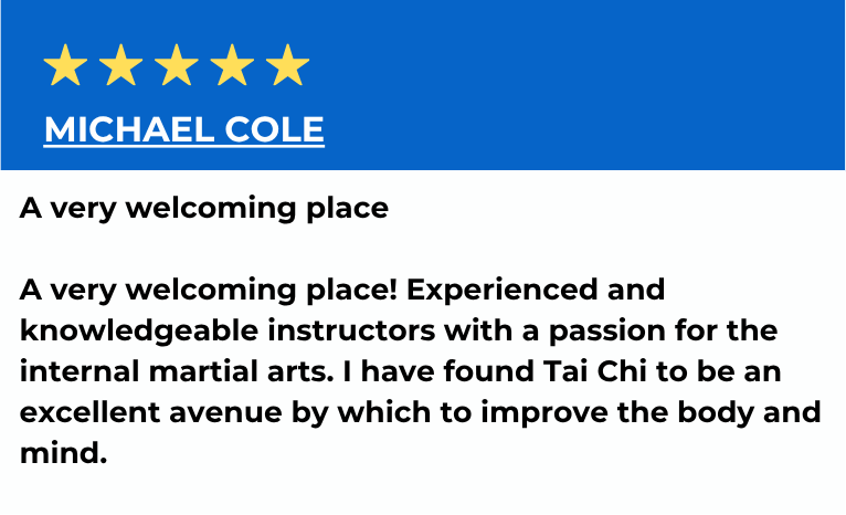 Testimonial or review for Michael Cole praising his experience and knowledgeable instruction in Tai Chi and internal martial arts.