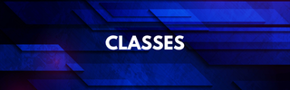 A blue background with horizontal lines and the word 'Classes' in white at the top.