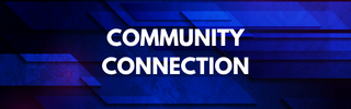 Text in blue and purple background reading 'Community Connection'