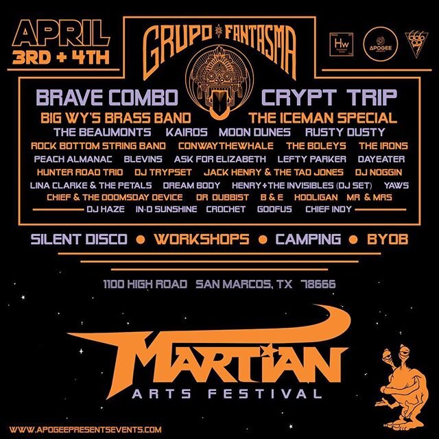 Excited to announce that we will be performing at the @martianartsfestival in San Marcos, TX on April 3rd!