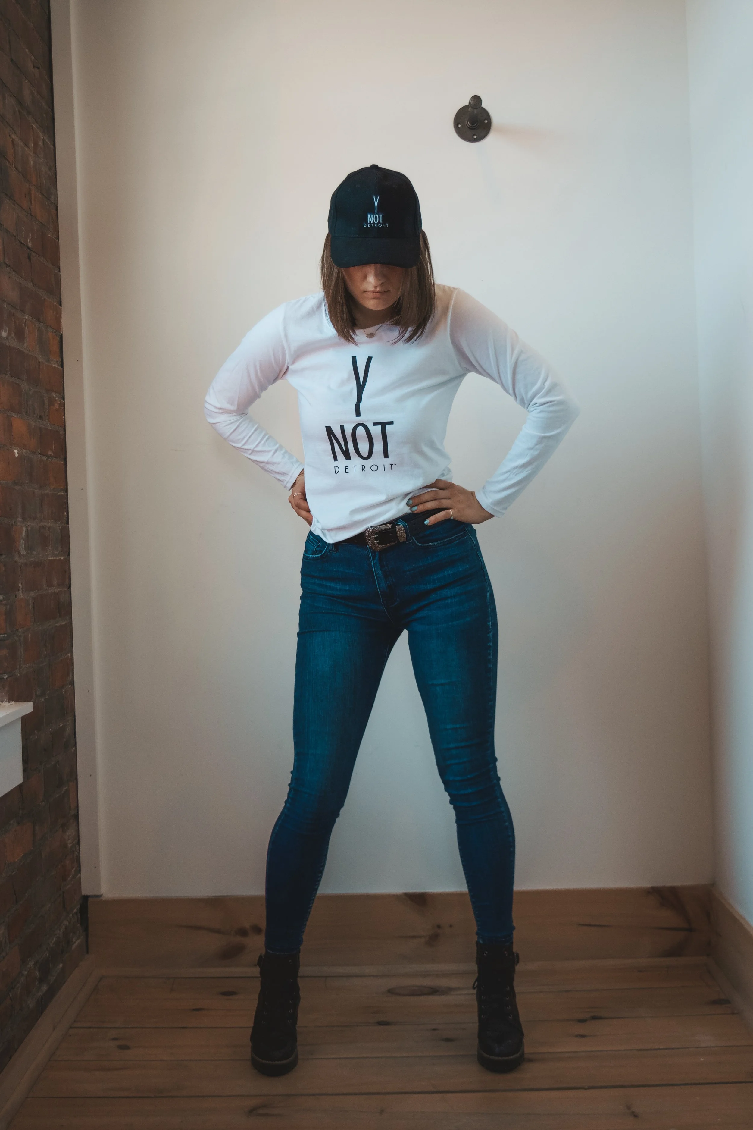 Women's Y Not Detroit Long Sleeve Shirt-White