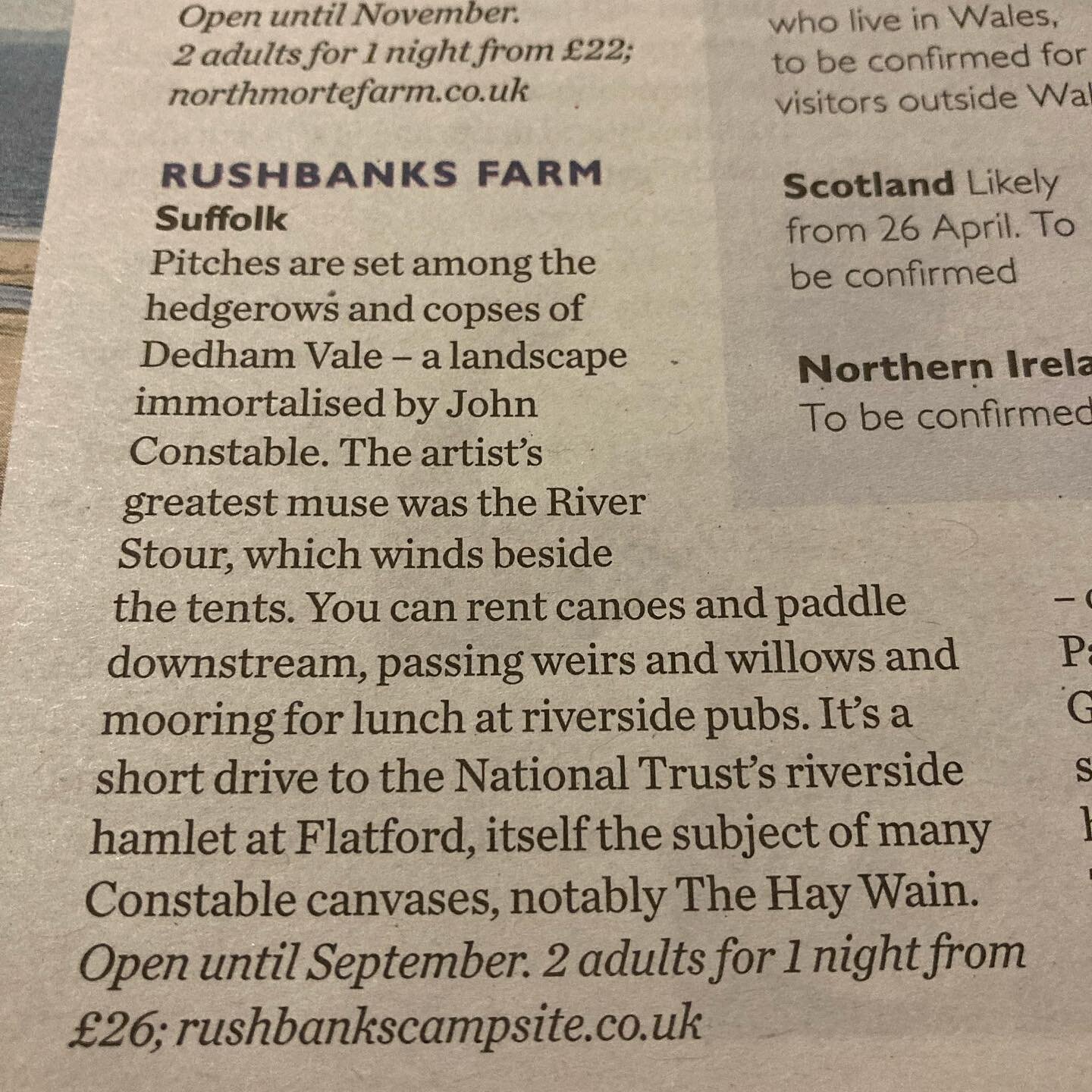 A huge THANK YOU to Waitrose for writing a small article on our Campsite in their Weekend Magazine. It&rsquo;s Essential reading for sure. #rushbankscampsite #waitrose #canoerental #counstablecountry #suffolkcamping