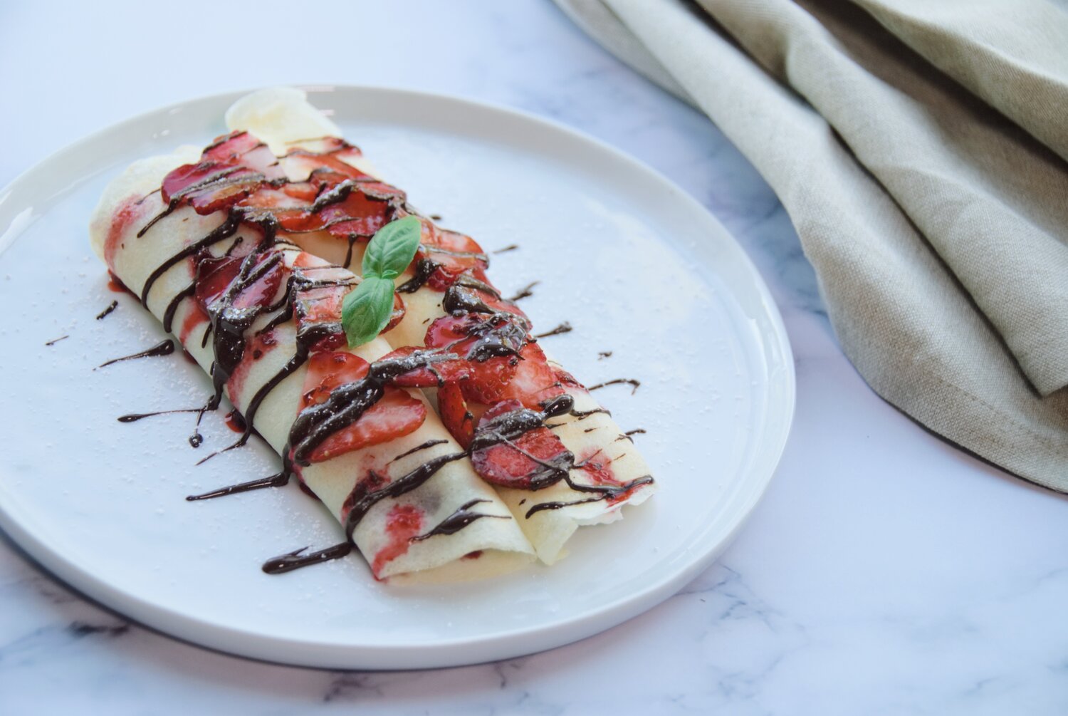 French Crepe with Strawberry Basil Compote