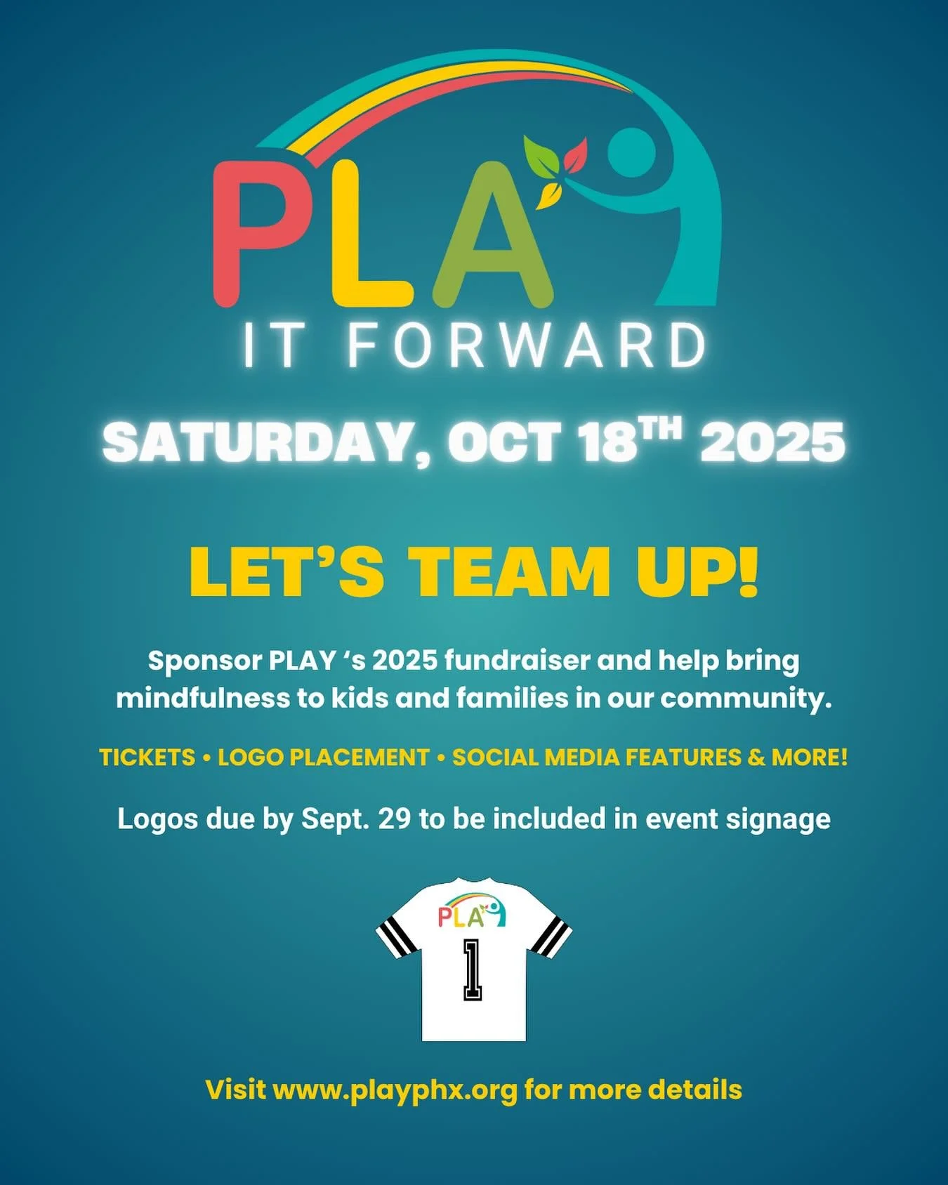 Let&rsquo;s team up for a great cause! Be part of PLAY it Forward 2025 by sponsoring our upcoming fundraiser. Help us bring mindfulness programs to local youth&mdash;plus enjoy perks like logo placement, tickets, and more!
📆 Deadline for logos: Sept