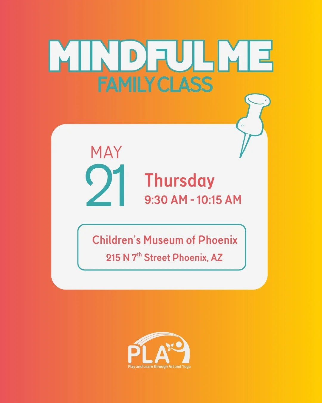 One more Mindful Me Family Class before summer break 🌼

Join PLAY at the Children&rsquo;s Museum of Phoenix for a morning filled with creativity, mindfulness, movement, and meaningful moments together.

📅 Thursday, May 21
⏰ 9:30 AM &ndash; 10:15 AM