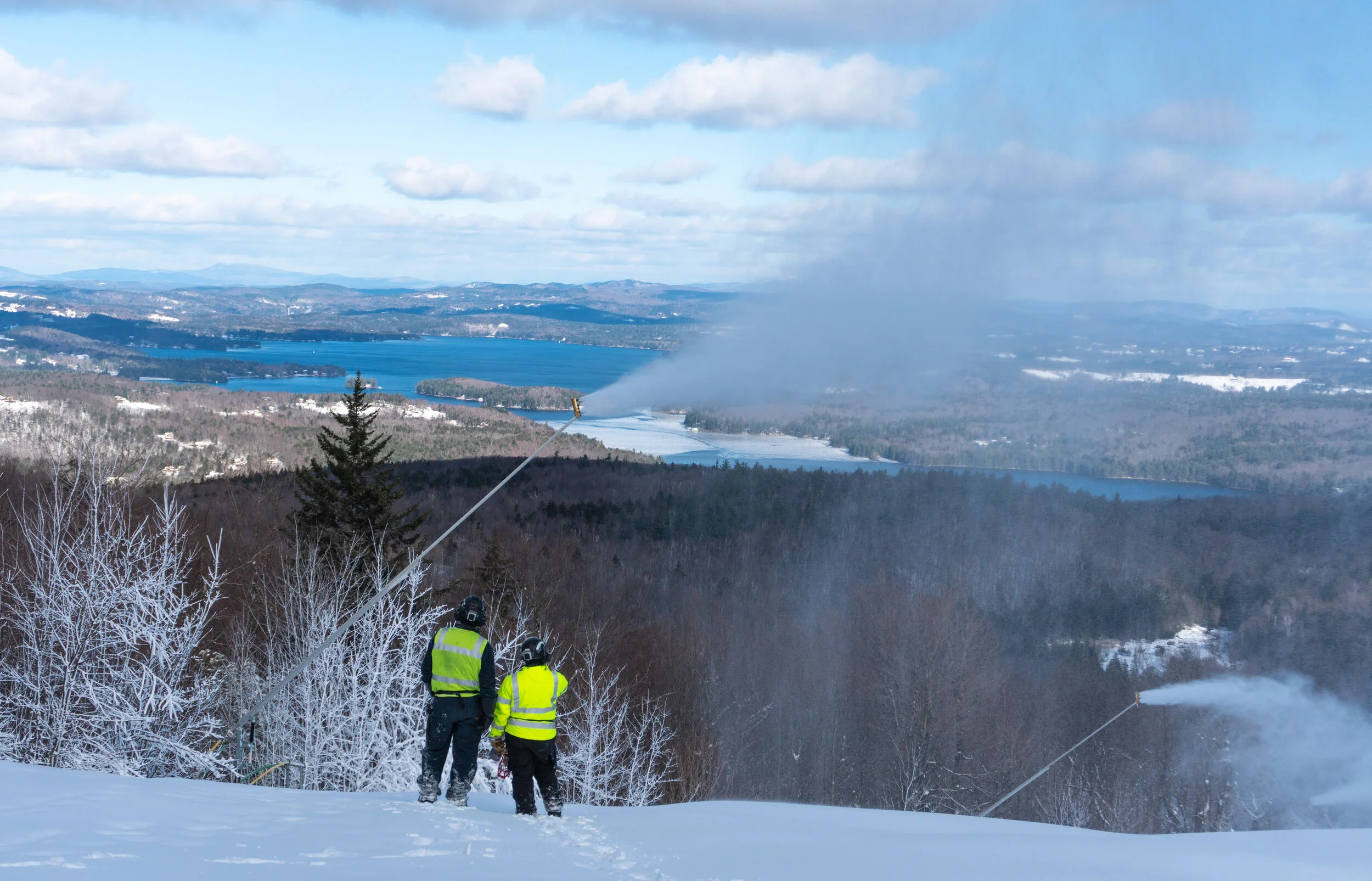 Photo courtesy of Vail ResortsWorkers at Mount Sunapee work the snow guns.