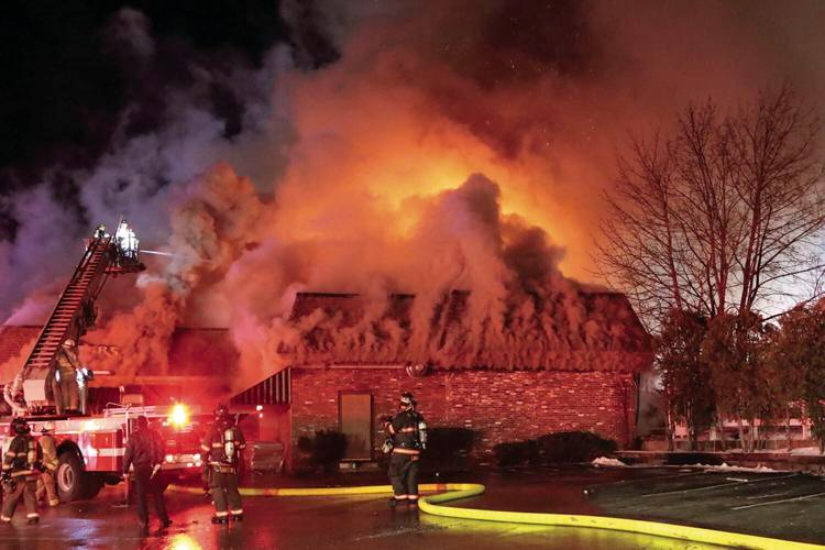  Firefighters respond to a blaze at Hunter's Shop 'n Save in January 2023. (GARY GEOFFROY PHOTO FOR THE LACONIA DAILY SUN) 