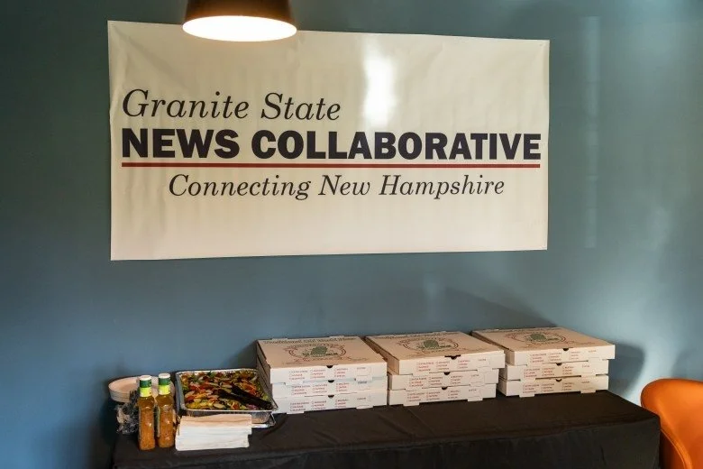  A poster for the Granite State News Collaborative is hung on the wall of Lithermans Limited Brewing Company during the Publisher’s Crawl on June 9, 2026 in Concord. Credit: ALEX MILLER / For the Monitor 