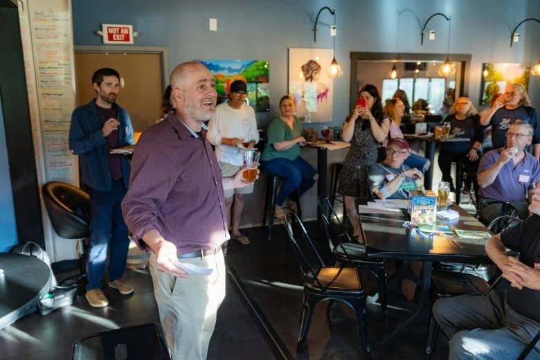  Steve Leone, the Publisher of the Concord Monitor, speaks during the Publisher’s Crawl at Lithermans Limited Brewing Company on June 9, 2026 in Concord. Credit: ALEX MILLER / For the Monitor 